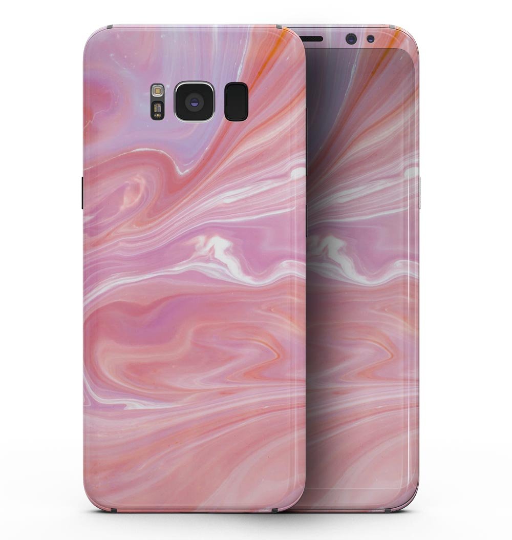 Marbleized Pink Paradise skin for Samsung Galaxy S8, showcasing vibrant pink and white swirls on a sleek device.