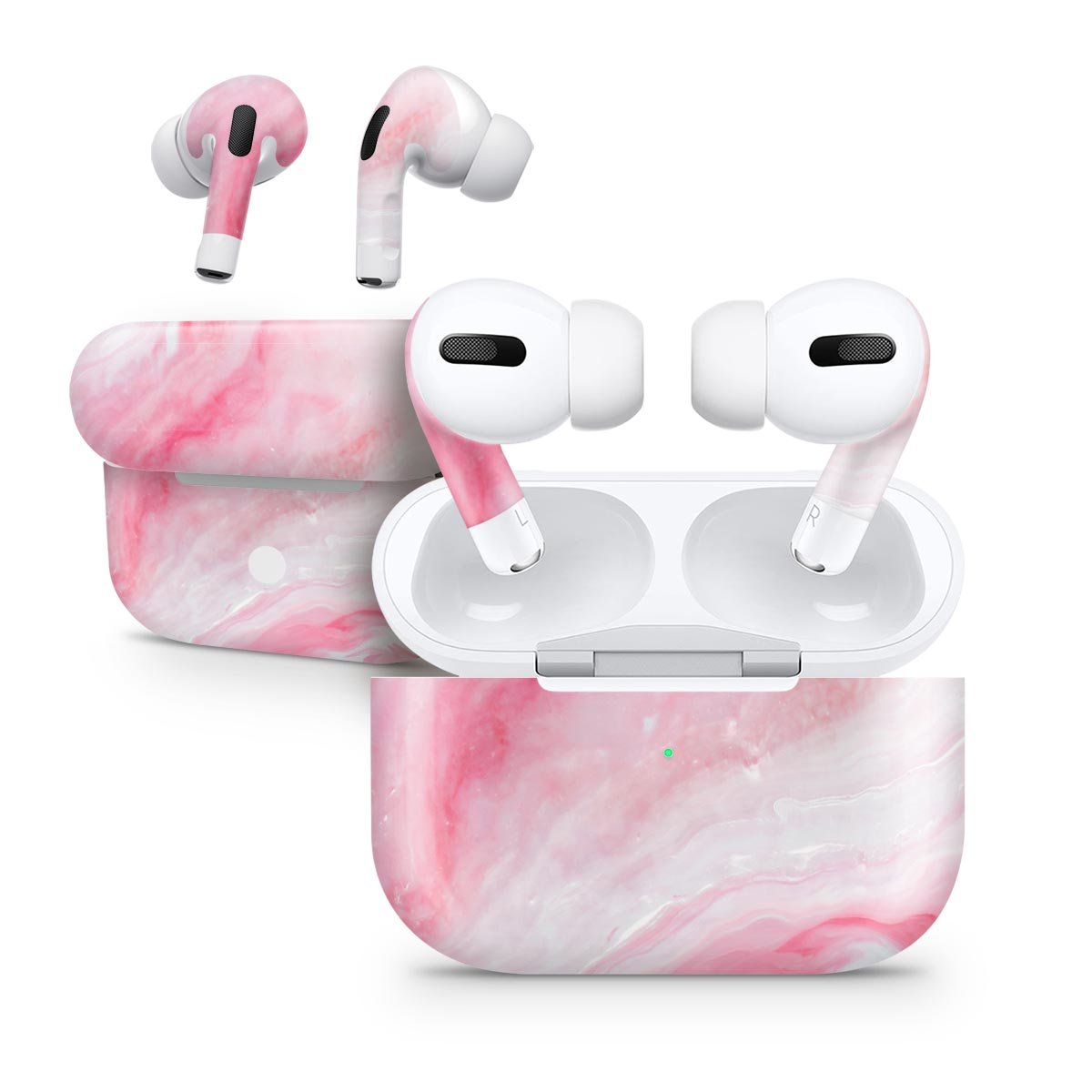 Marbleized Pink Paradise V6 skin decal wrap kit for Apple AirPods Pro, showcasing a stylish pink marble design.