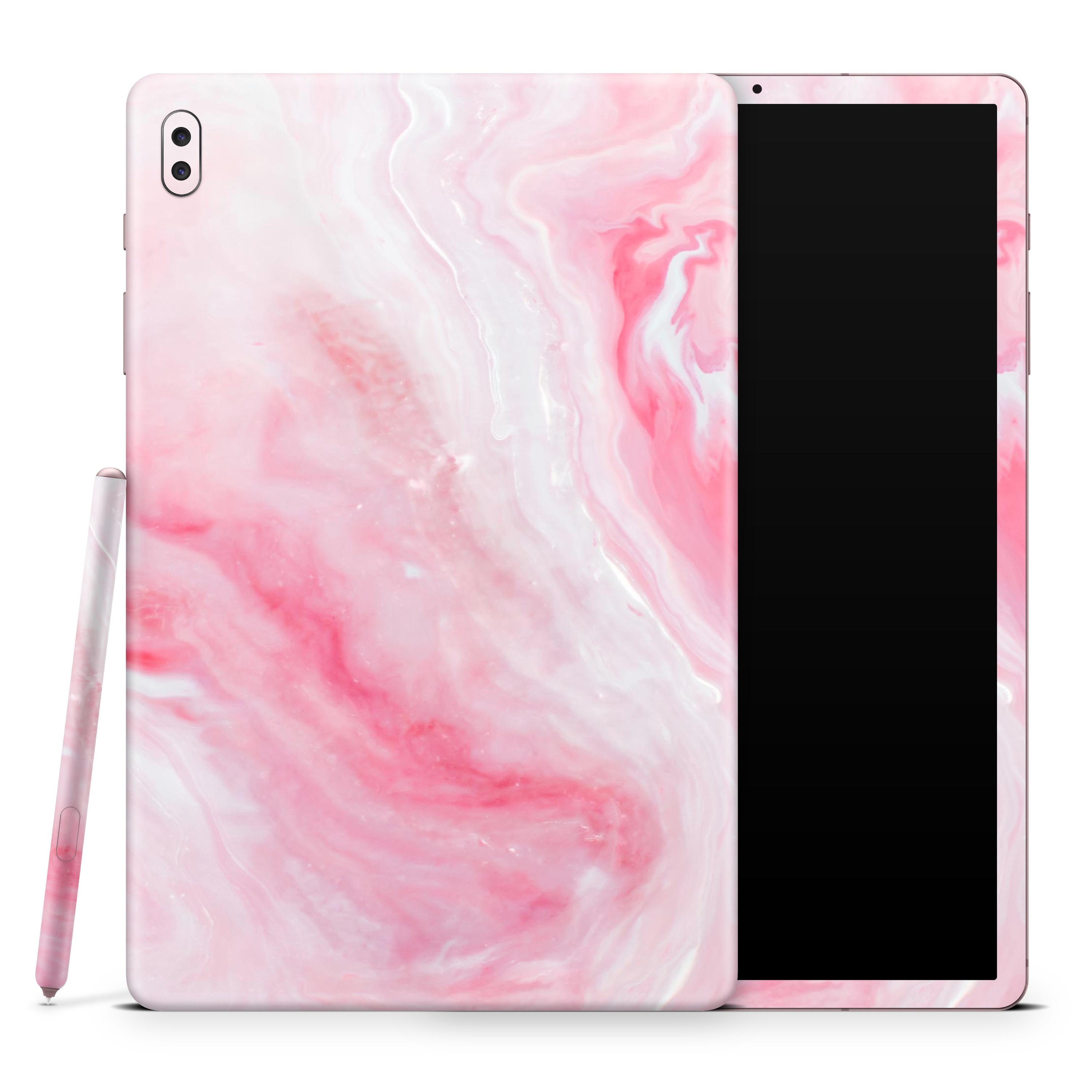 Marbleized Pink Paradise V6 skin decal wrap kit for Samsung Galaxy tablet, showcasing a vibrant pink marble design with a soft matte finish.