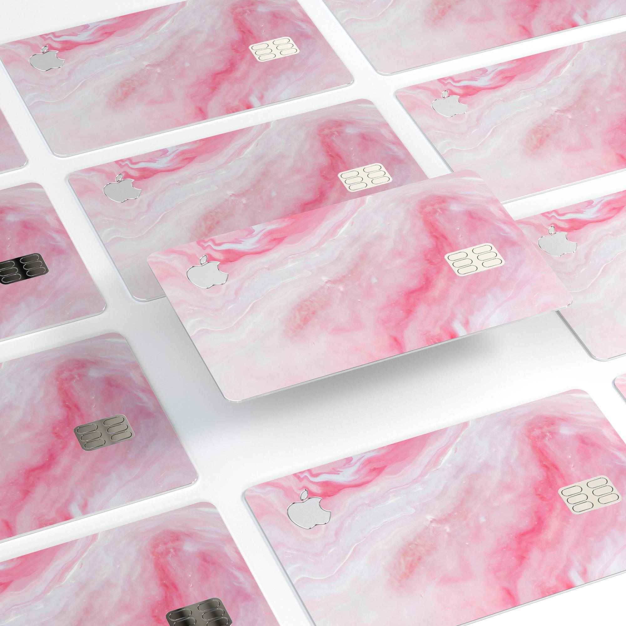 Marbleized Pink Paradise V6 decal skin for Apple Card, showcasing a vibrant pink marble design with a glossy finish.