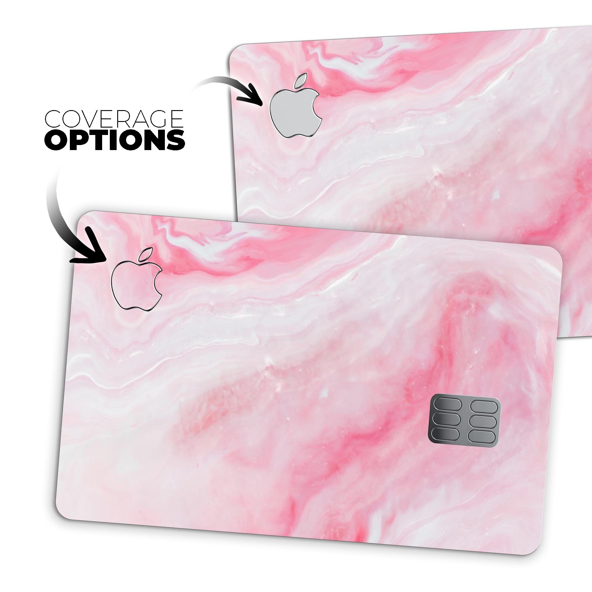 Marbleized Pink Paradise V6 decal skin for Apple Card, showcasing a vibrant pink marble design with a glossy finish.