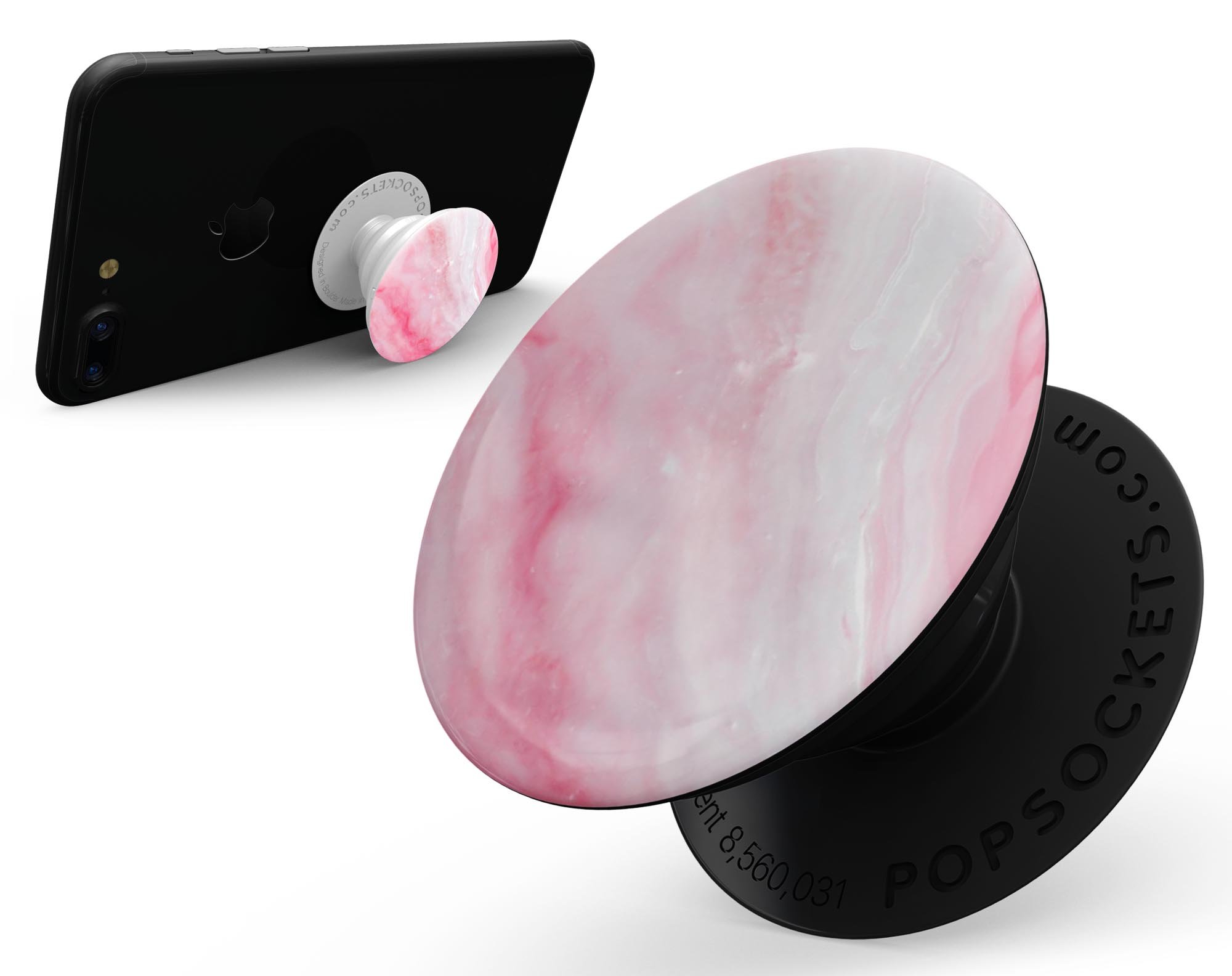 Marbleized Pink Paradise V6 Skin Kit for PopSockets featuring a vibrant pink and white marble design.
