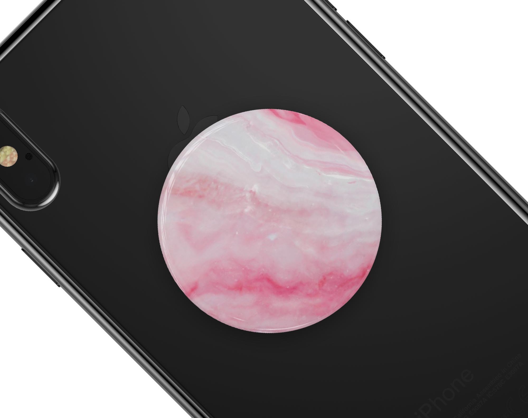Marbleized Pink Paradise V6 Skin Kit for PopSockets featuring a vibrant pink and white marble design.
