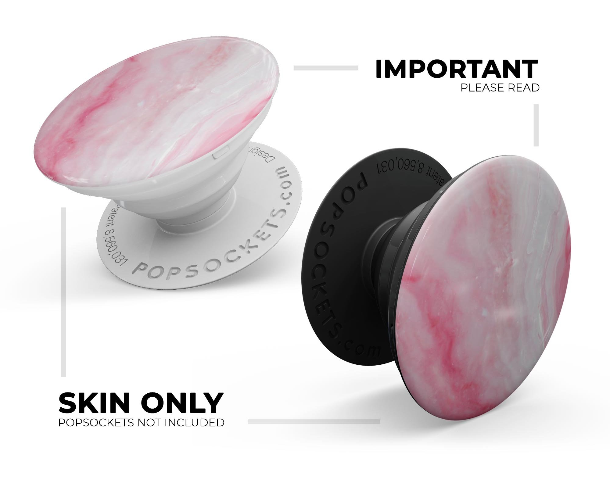 Marbleized Pink Paradise V6 Skin Kit for PopSockets featuring a vibrant pink and white marble design.