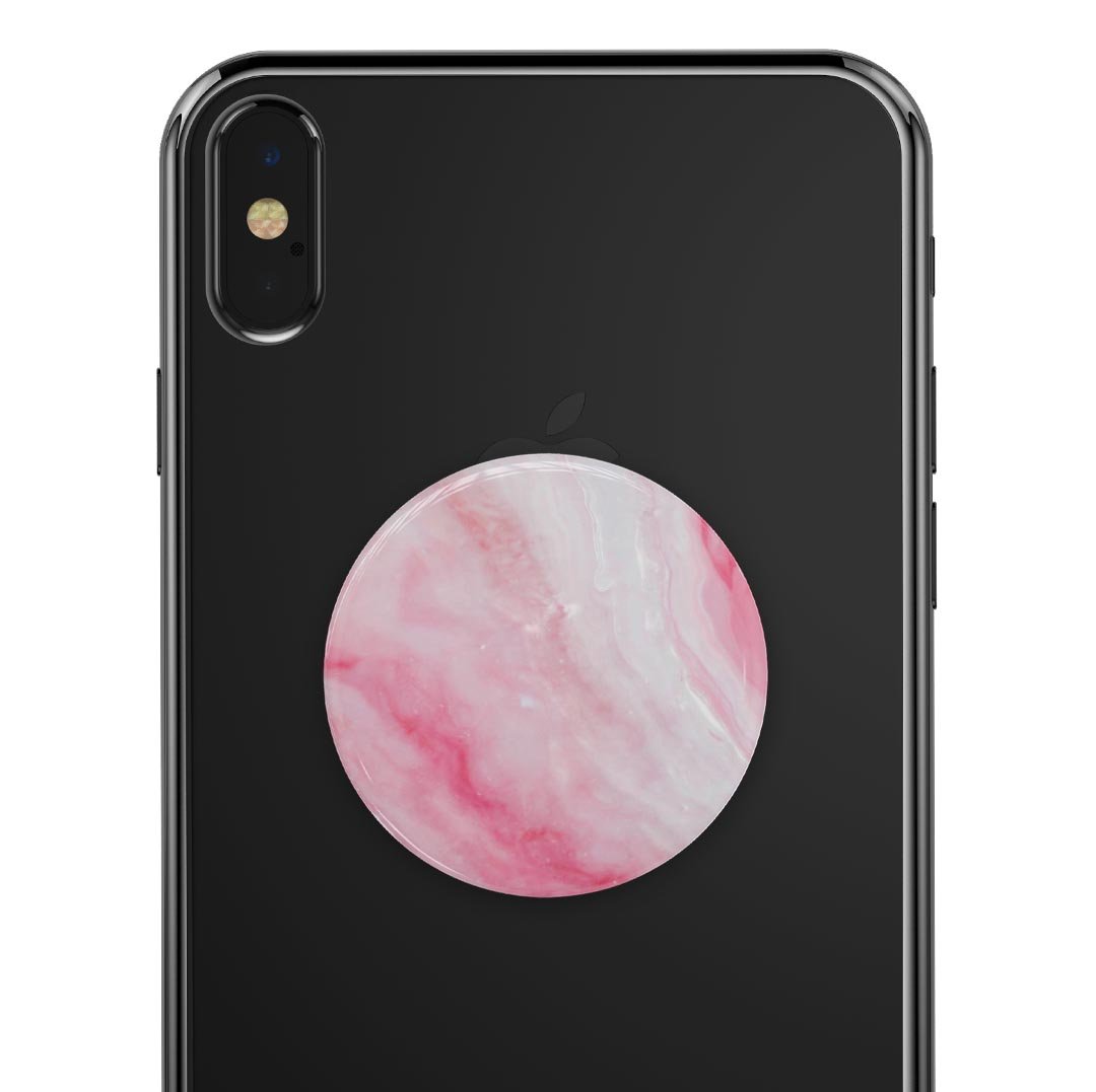 Marbleized Pink Paradise V6 Skin Kit for PopSockets featuring a vibrant pink and white marble design.