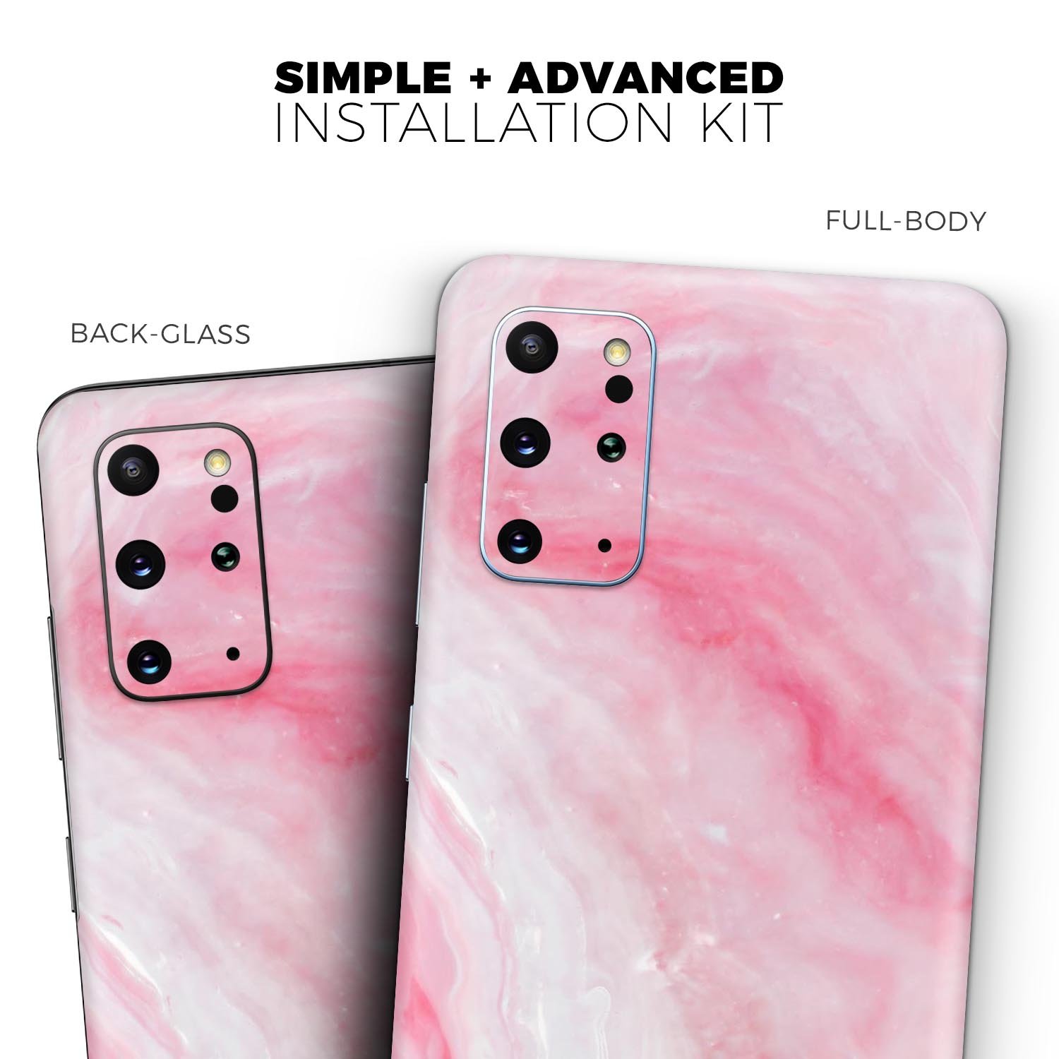 Marbleized Pink Paradise V6 Skin-Kit for Samsung Galaxy S-Series, showcasing a vibrant pink marble design on a sleek device.