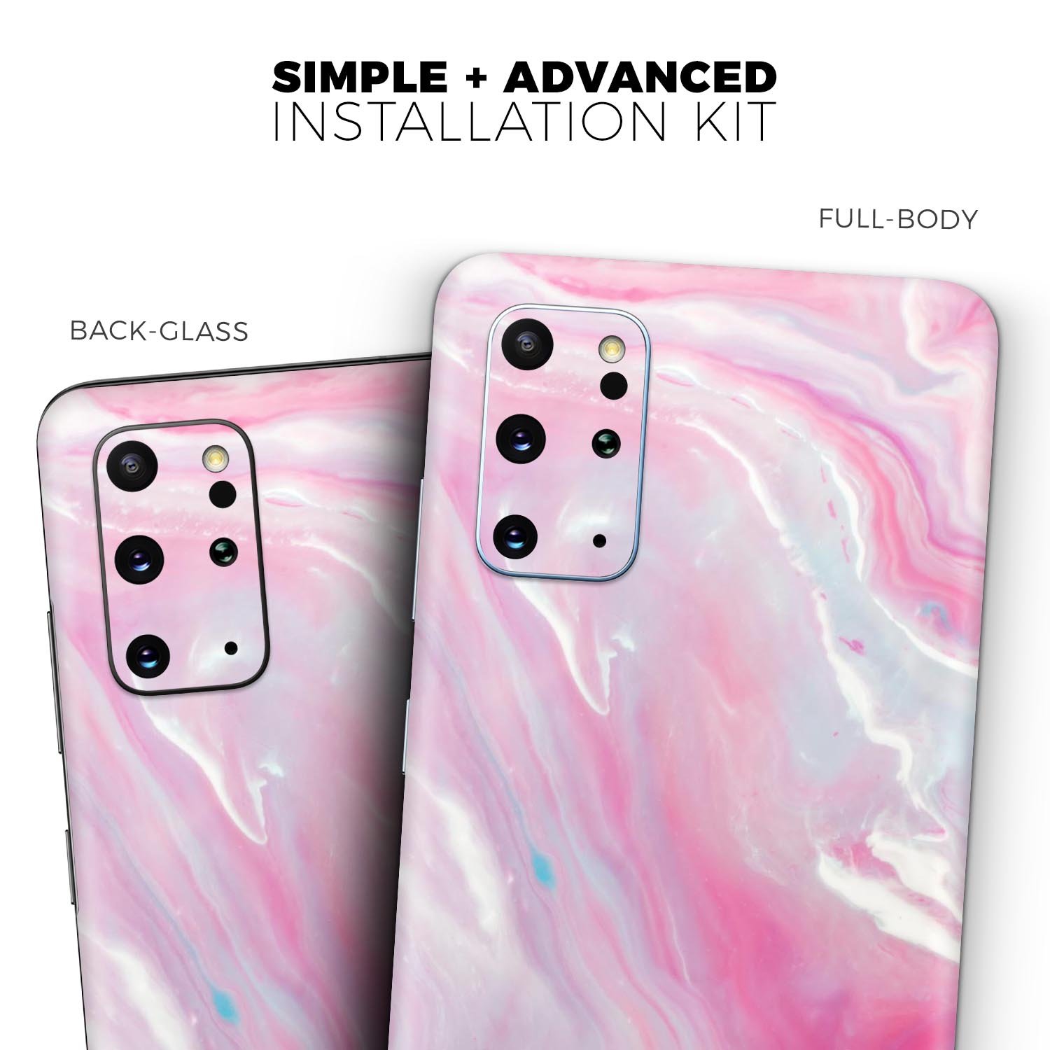 Marbleized Pink Paradise V8 Skin-Kit for Samsung Galaxy S-Series, showcasing a vibrant pink marble design on a sleek device.