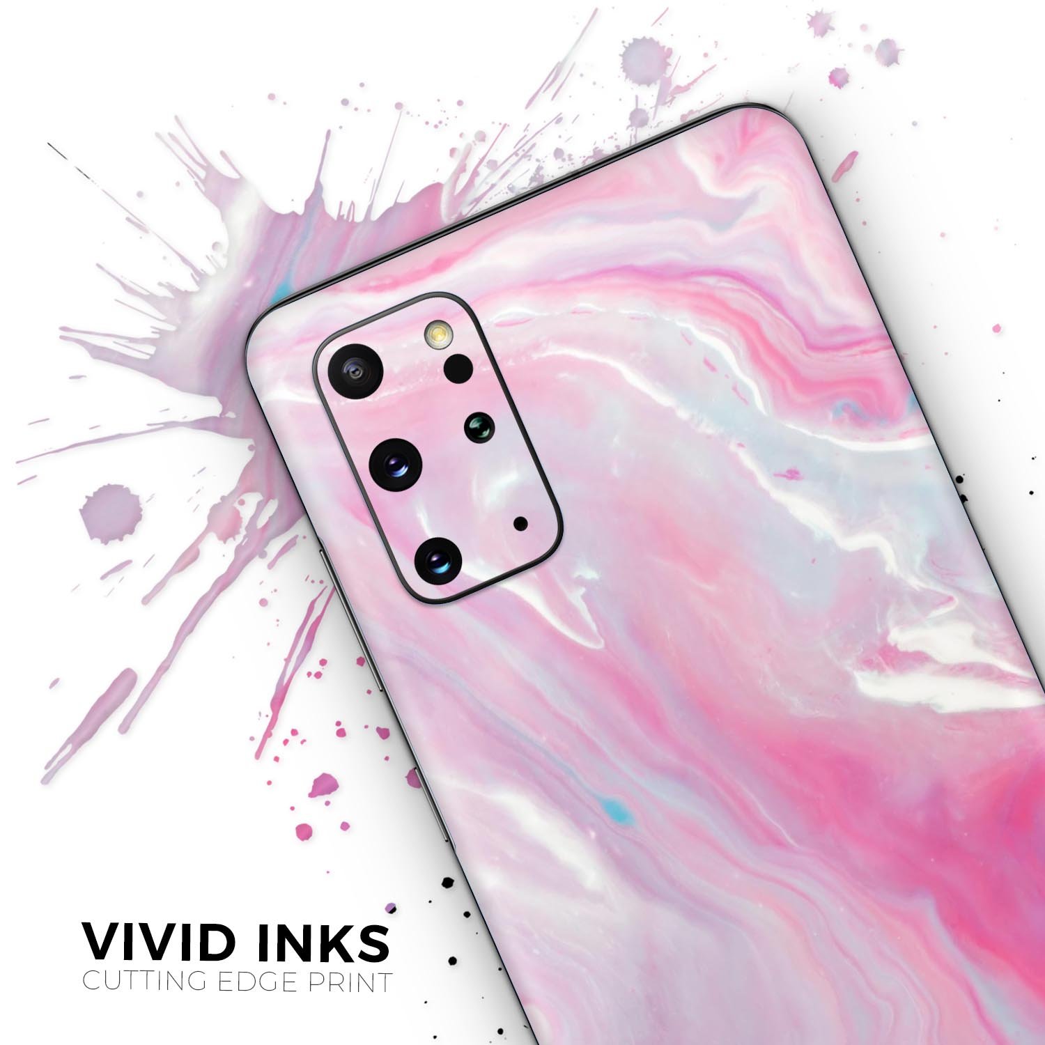 Marbleized Pink Paradise V8 Skin-Kit for Samsung Galaxy S-Series, showcasing a vibrant pink marble design on a sleek device.