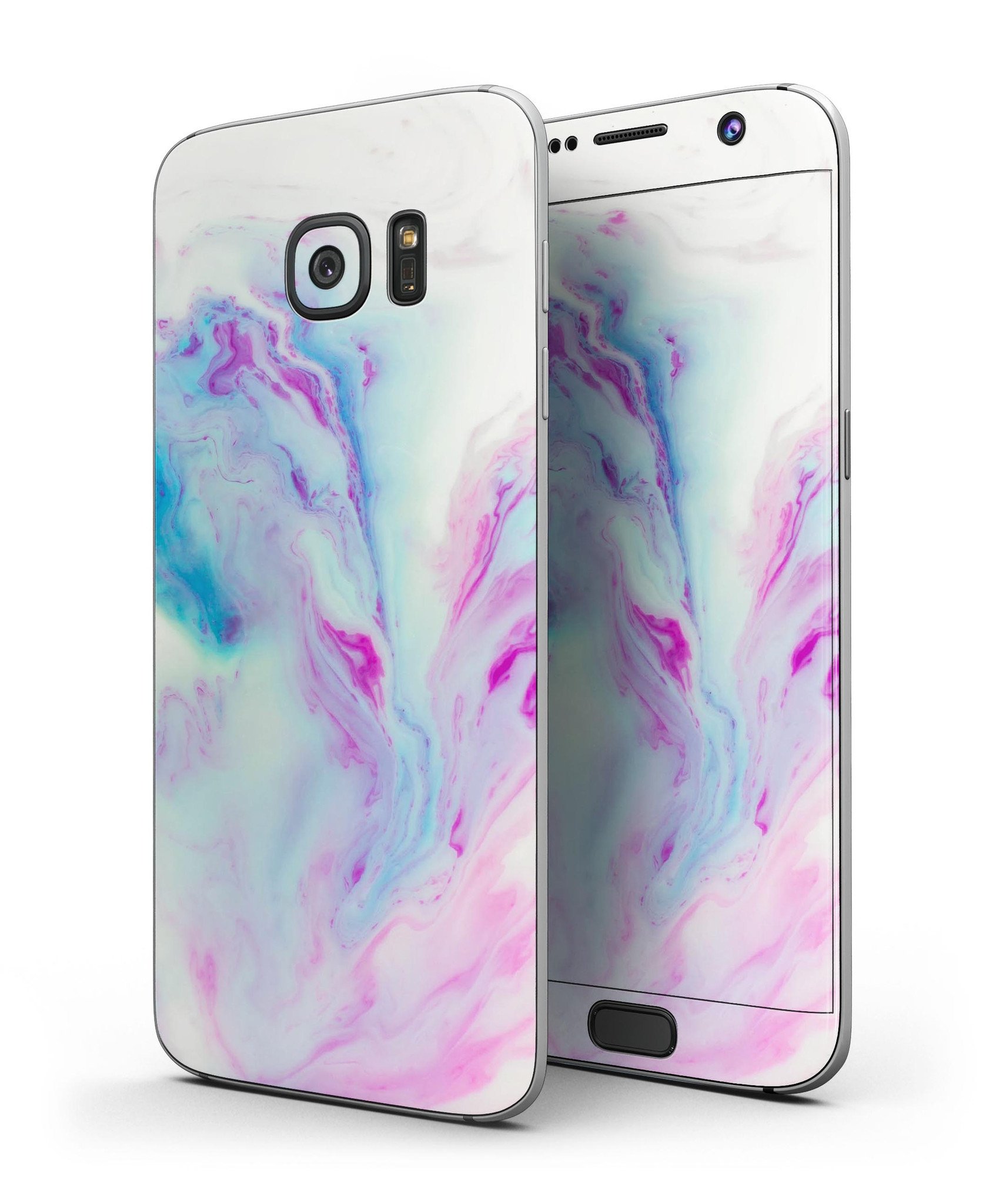 Marbleized Soft Blue V32 skin kit for Samsung Galaxy S7 and S7 Edge, showcasing a stylish design and premium vinyl material.