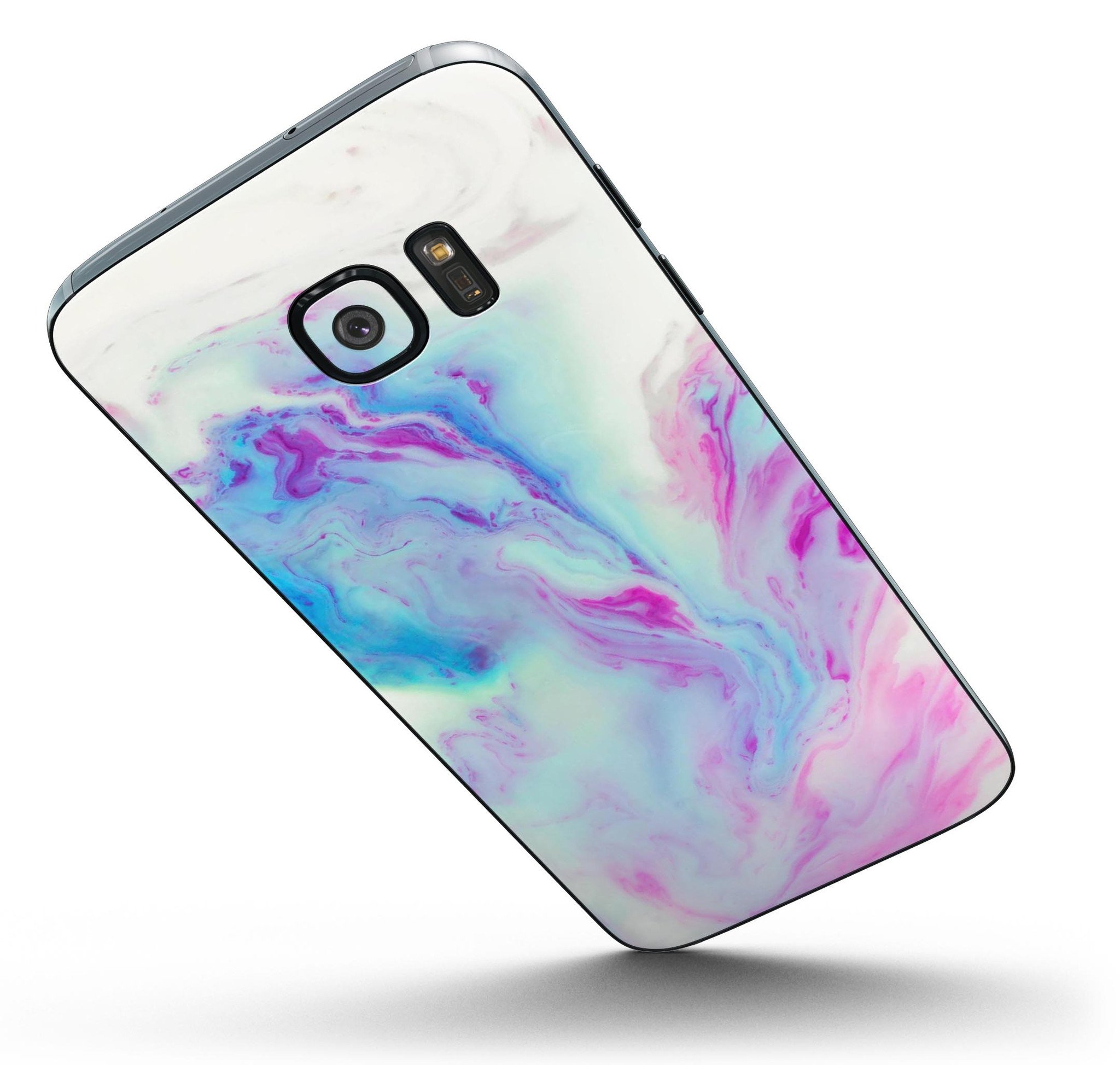 Marbleized Soft Blue V32 skin kit for Samsung Galaxy S7 and S7 Edge, showcasing a stylish design and premium vinyl material.