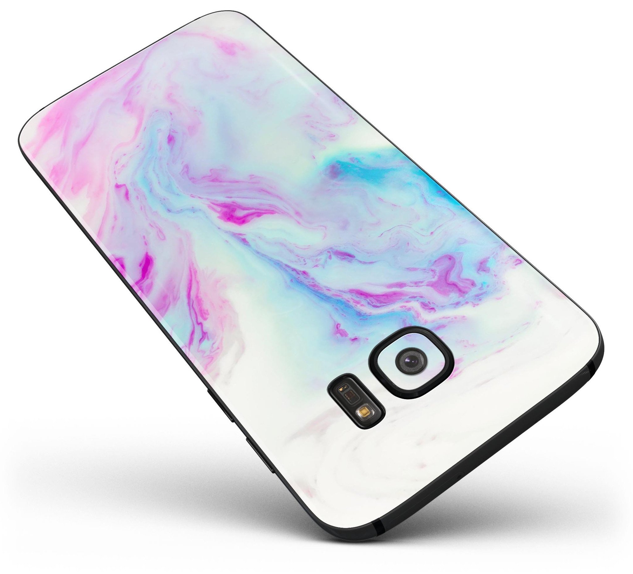 Marbleized Soft Blue V32 skin kit for Samsung Galaxy S7 and S7 Edge, showcasing a stylish design and premium vinyl material.