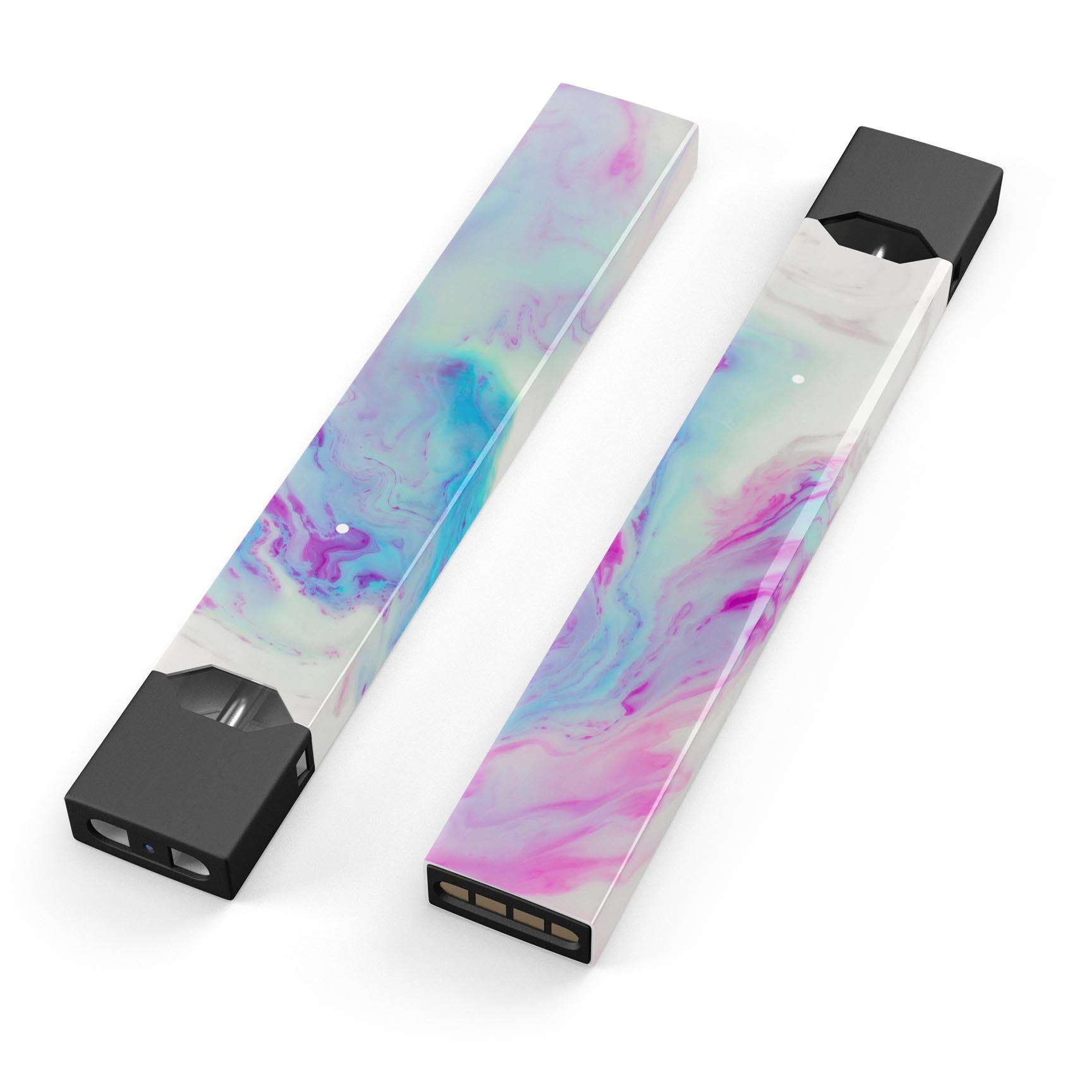 Marbleized Soft Blue V32 decal skin wrap for JUUL vaping device, showcasing its unique design and protective features.