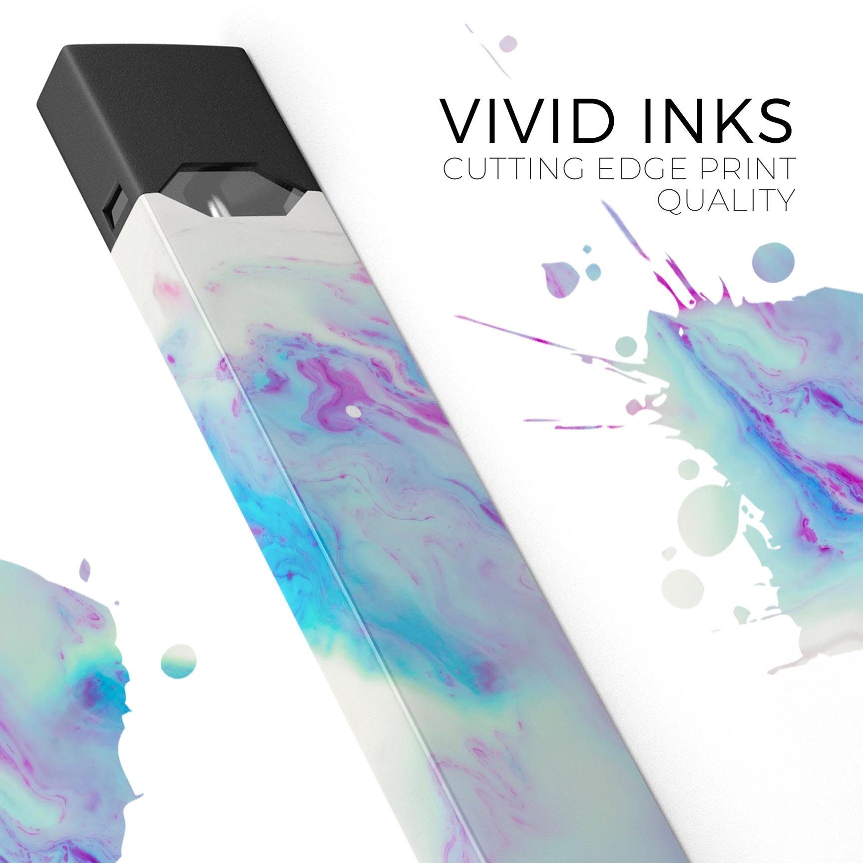 Marbleized Soft Blue V32 decal skin wrap for JUUL vaping device, showcasing its unique design and protective features.