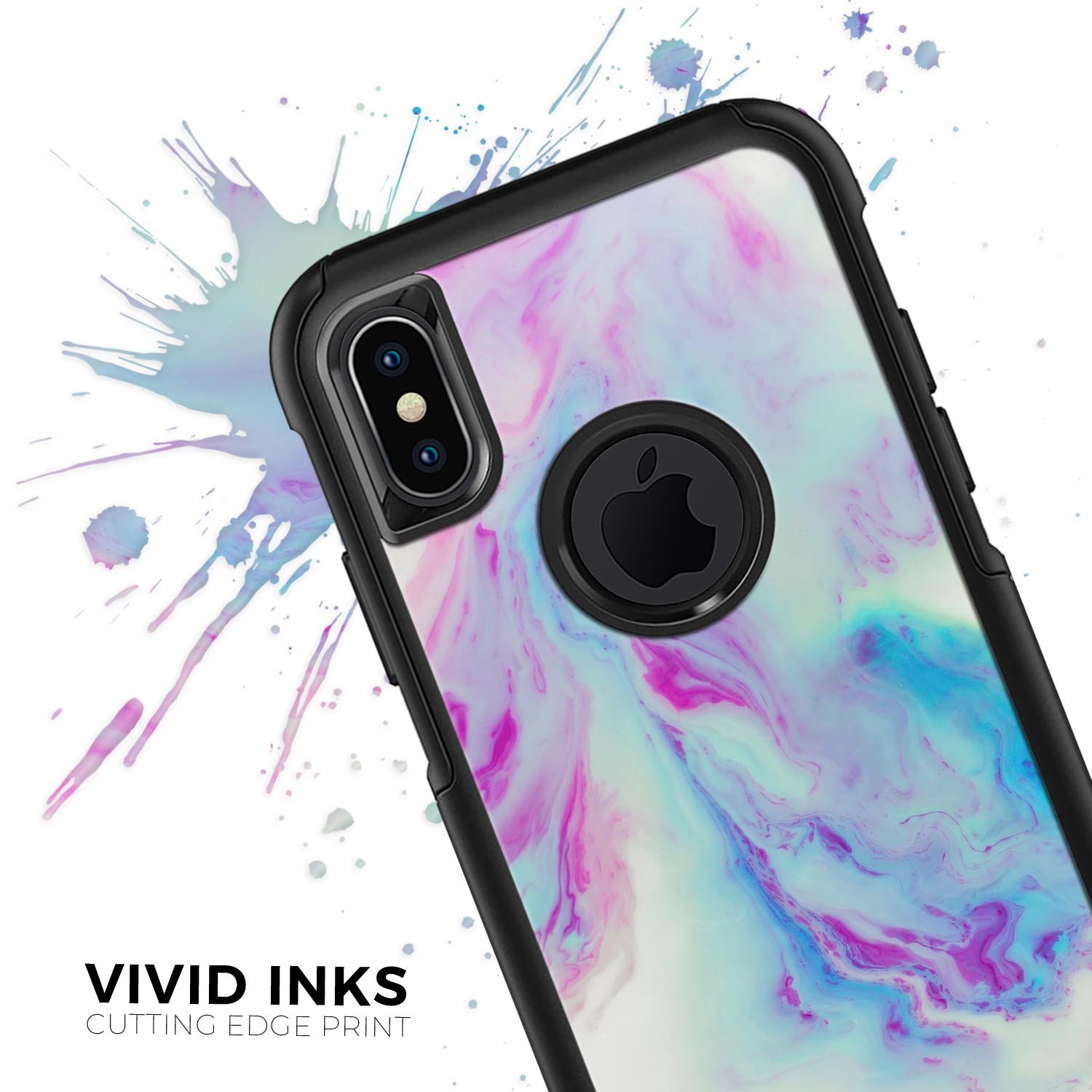 Marbleized Soft Blue V32 Skin Kit for iPhone OtterBox Cases, showcasing a stylish blue marble design on a protective skin.