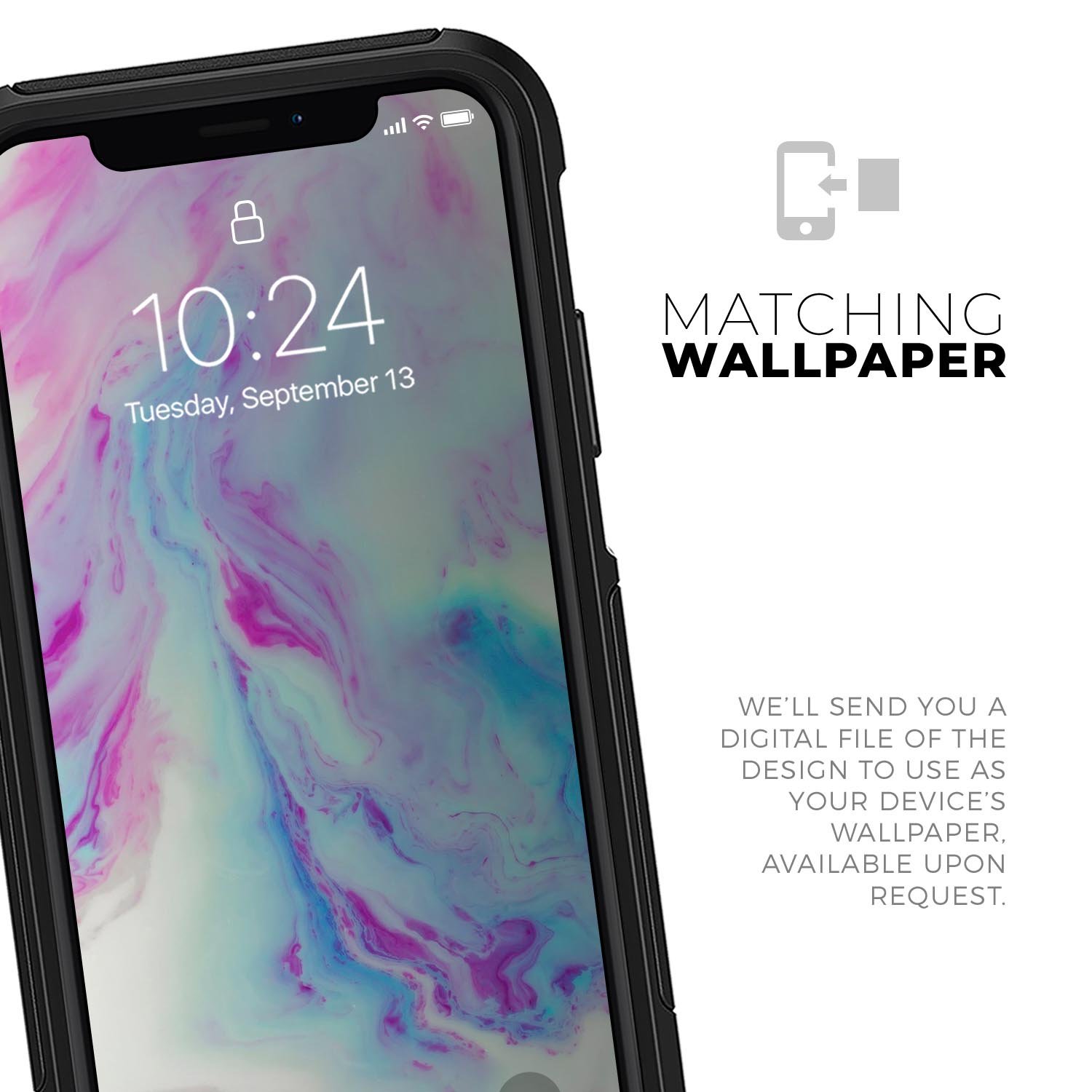 Marbleized Soft Blue V32 Skin Kit for iPhone OtterBox Cases, showcasing a stylish blue marble design on a protective skin.