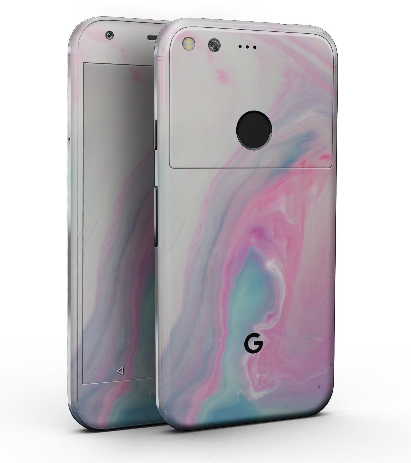 Marbleized Soft Pink and Blue Paradise Full-Body Skin Kit for Google Pixel and Pixel XL, showcasing a stylish marble design.