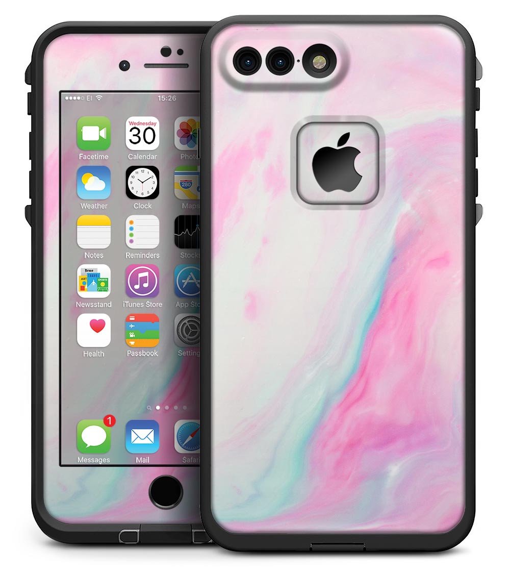 Marbleized Soft Pink skin kit for iPhone 7 Plus LifeProof Fre Case, showcasing a stylish design with a smooth finish.