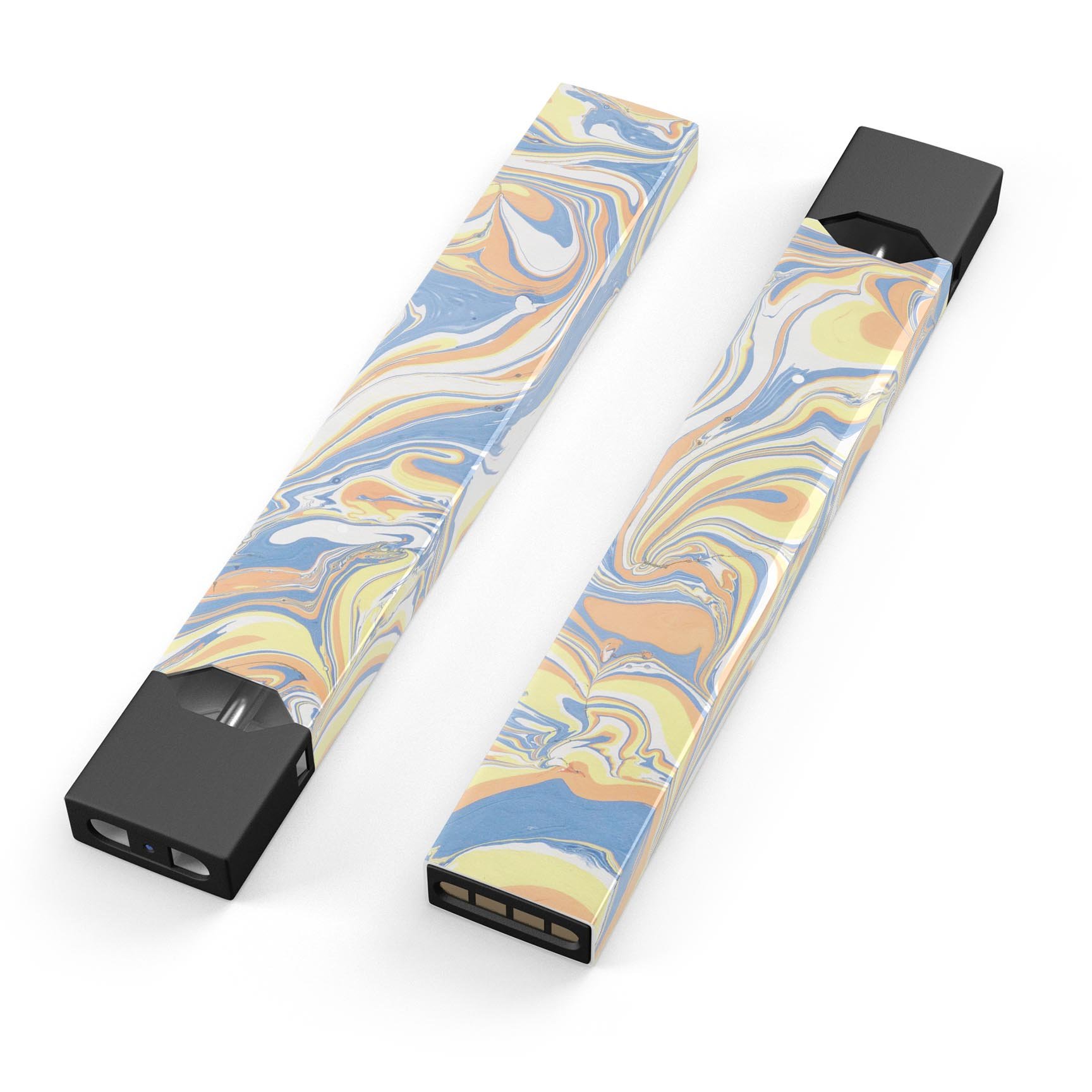 Marbleized Swirling Blue and Gold skin-wrap for JUUL vaping device, showcasing a stylish design with protective features.