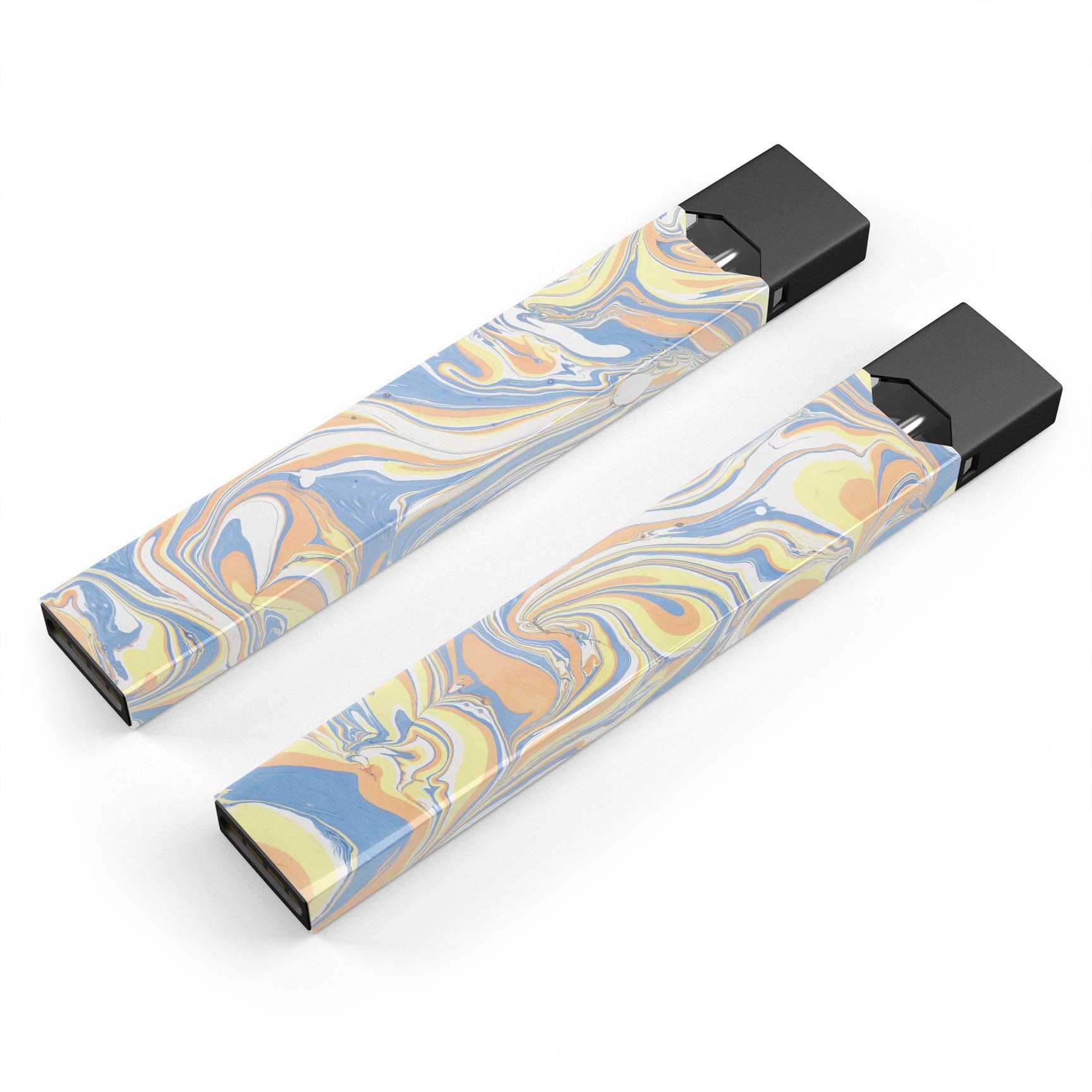 Marbleized Swirling Blue and Gold skin-wrap for JUUL vaping device, showcasing a stylish design with protective features.