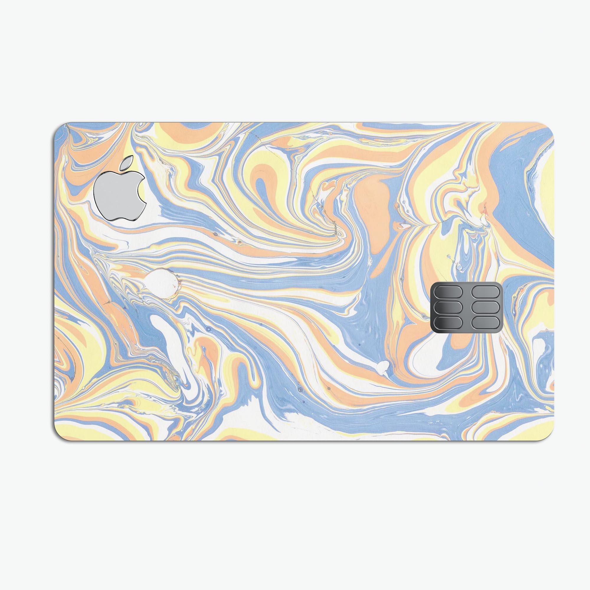 Marbleized Swirling Blue and Gold decal skin for Apple Card, showcasing a stylish design with premium protective features.