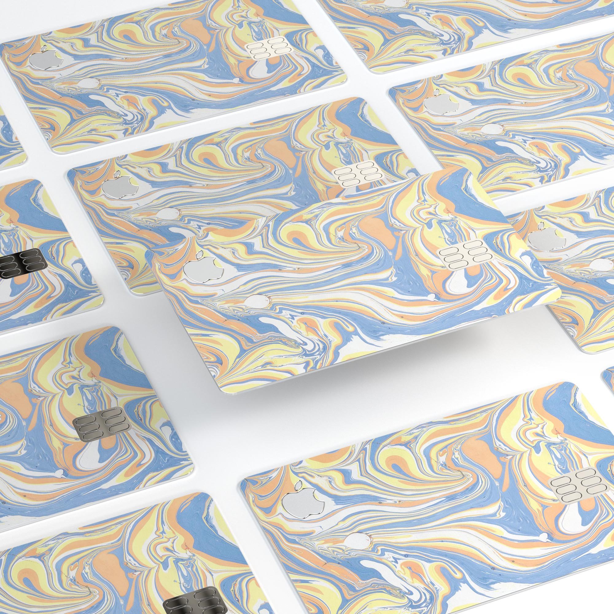 Marbleized Swirling Blue and Gold decal skin for Apple Card, showcasing a stylish design with premium protective features.