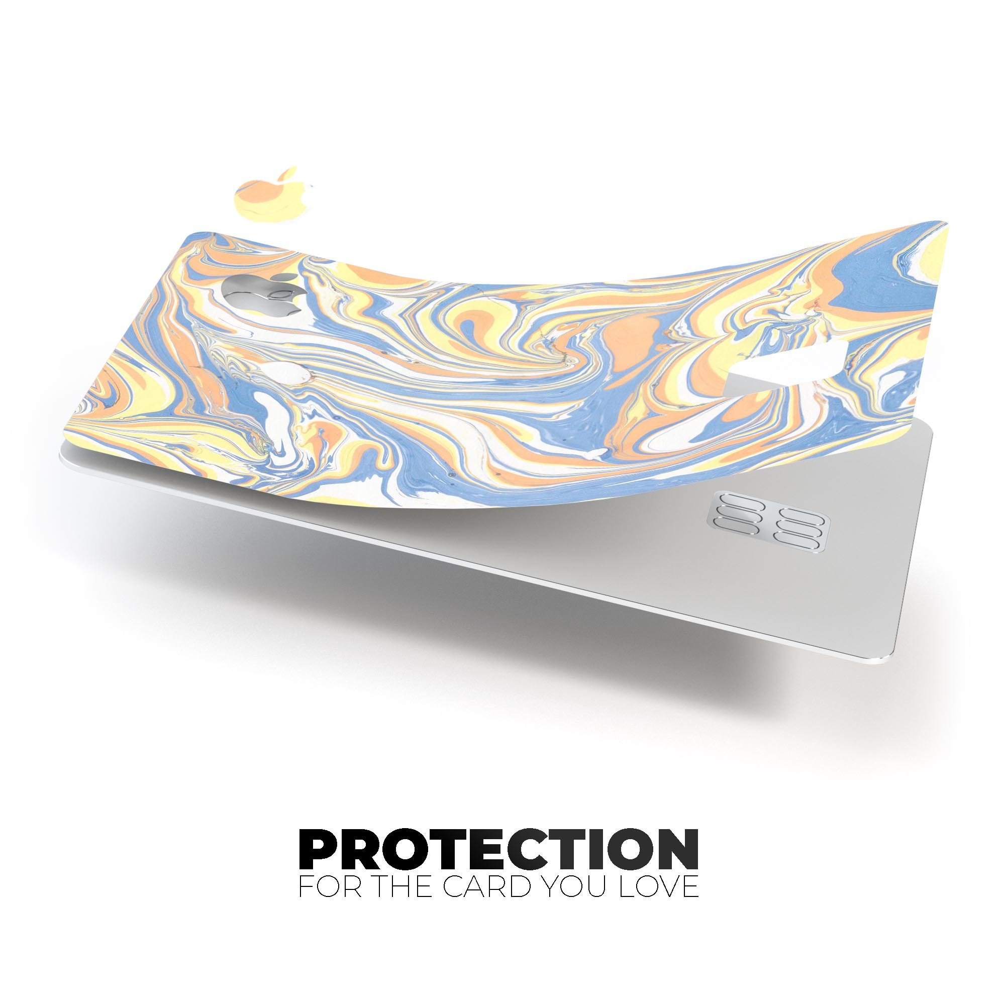 Marbleized Swirling Blue and Gold decal skin for Apple Card, showcasing a stylish design with premium protective features.