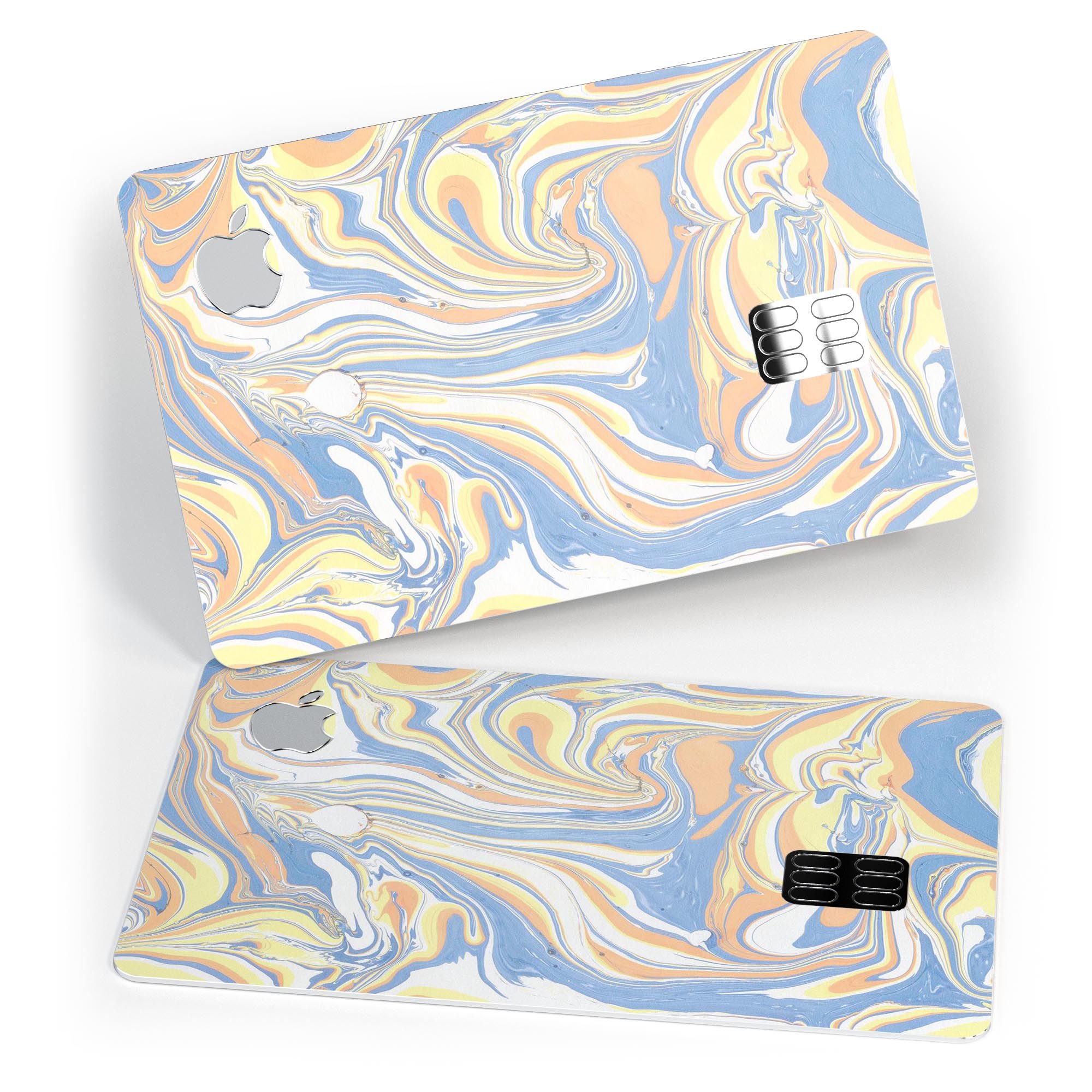 Marbleized Swirling Blue and Gold decal skin for Apple Card, showcasing a stylish design with premium protective features.