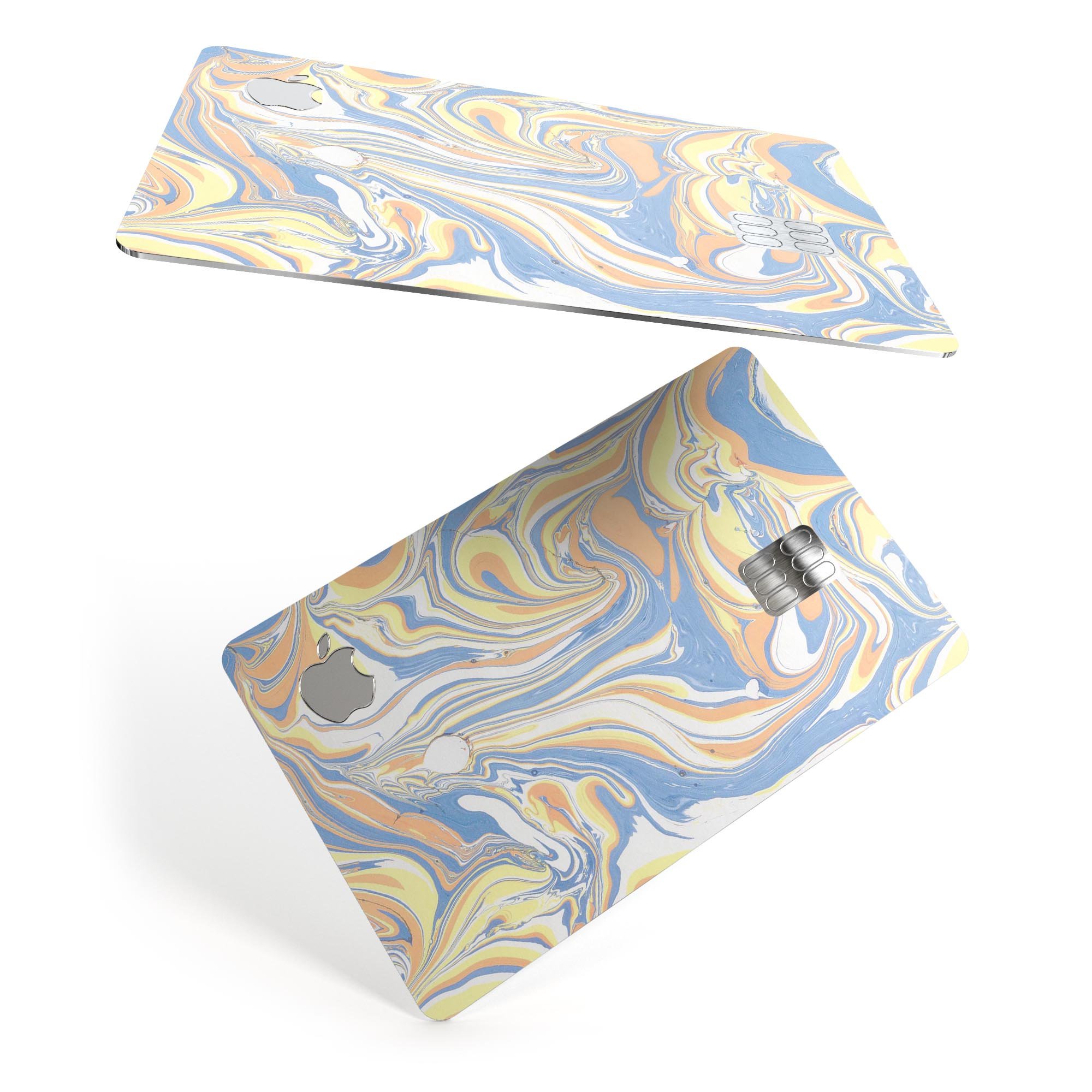 Marbleized Swirling Blue and Gold decal skin for Apple Card, showcasing a stylish design with premium protective features.