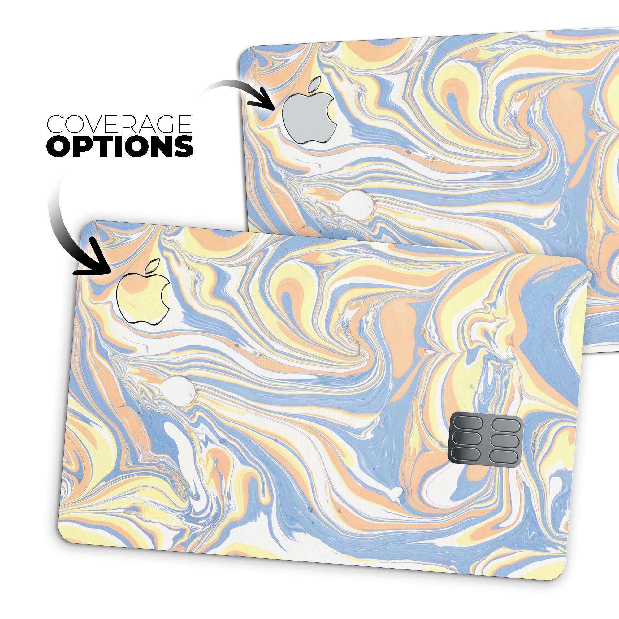 Marbleized Swirling Blue and Gold decal skin for Apple Card, showcasing a stylish design with premium protective features.