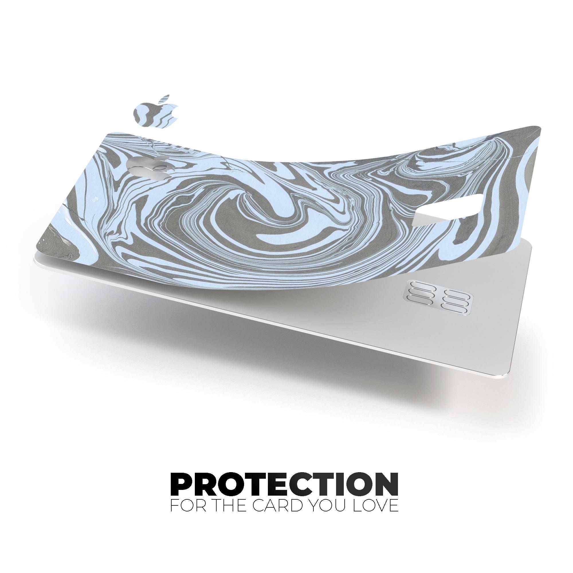 Marbleized Swirling Blue and Gray skin kit for Apple Card, showcasing a stylish design with premium vinyl material.