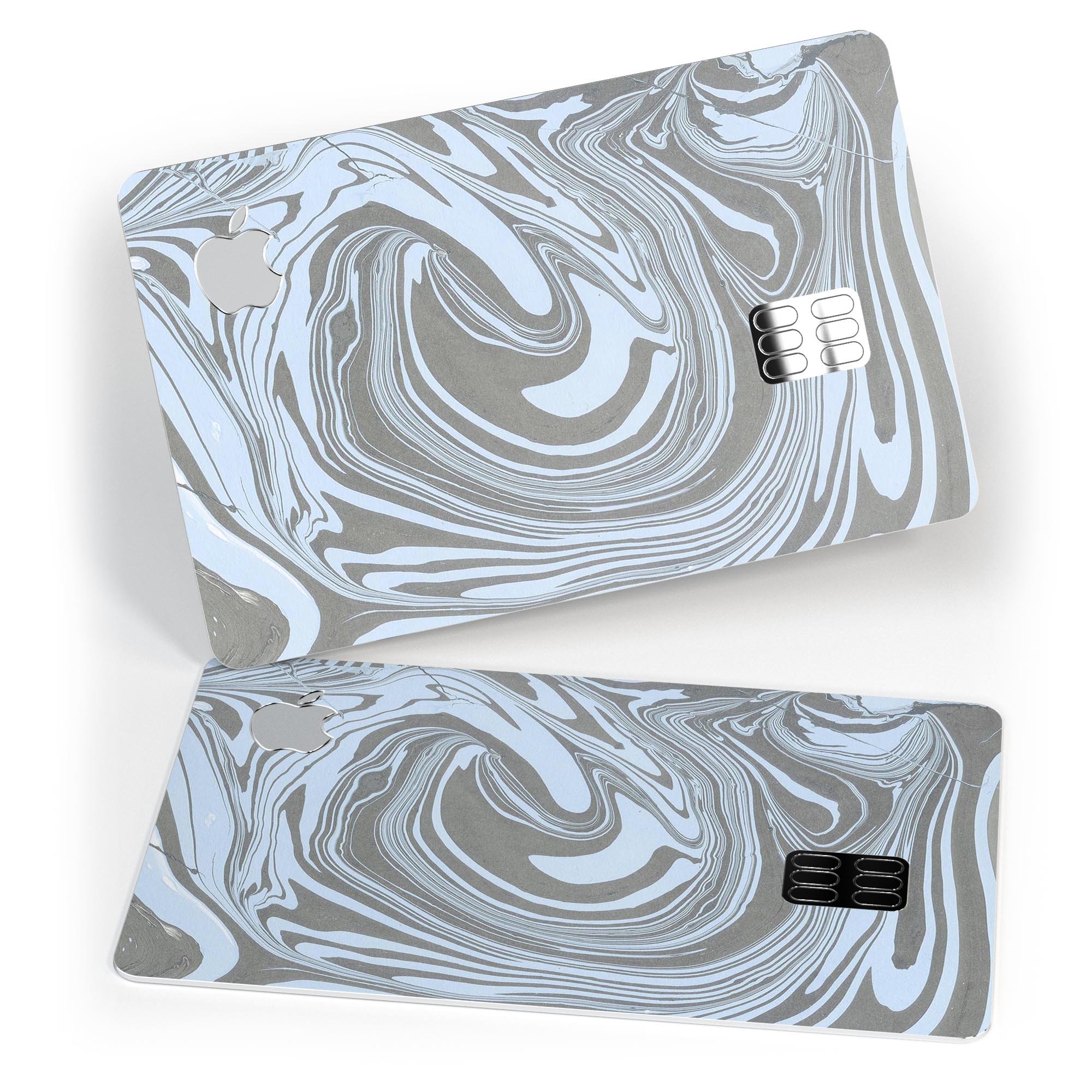Marbleized Swirling Blue and Gray skin kit for Apple Card, showcasing a stylish design with premium vinyl material.