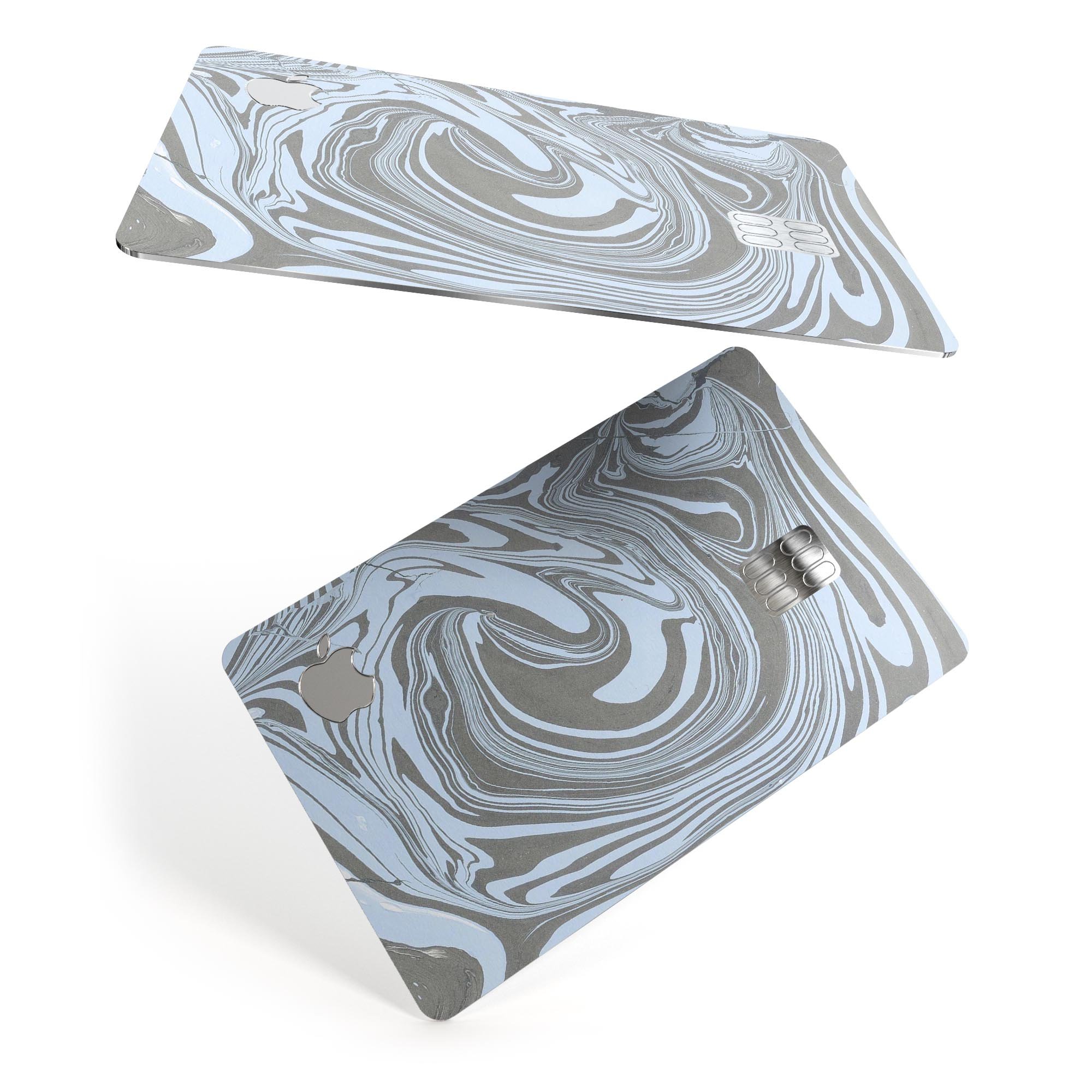 Marbleized Swirling Blue and Gray skin kit for Apple Card, showcasing a stylish design with premium vinyl material.
