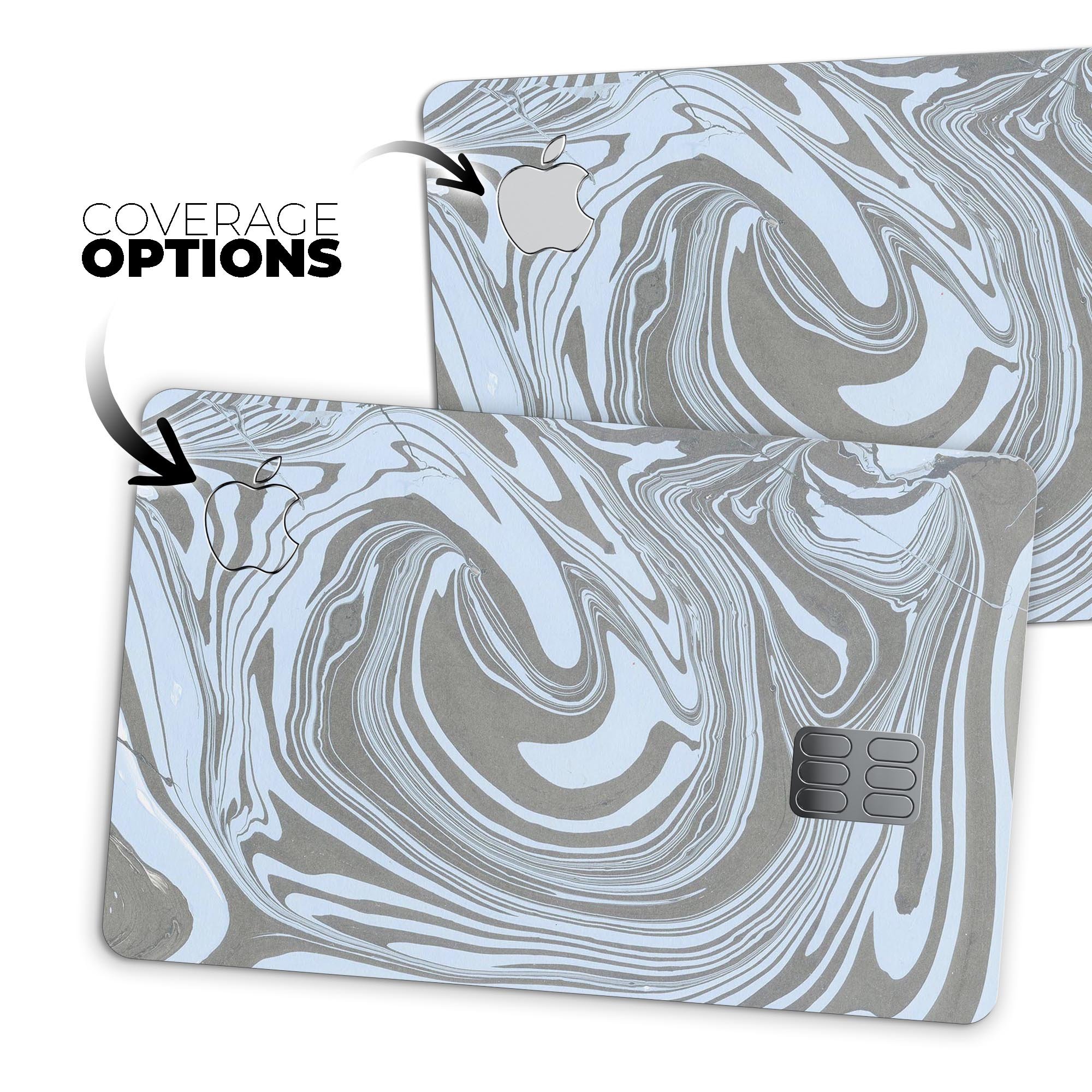 Marbleized Swirling Blue and Gray skin kit for Apple Card, showcasing a stylish design with premium vinyl material.