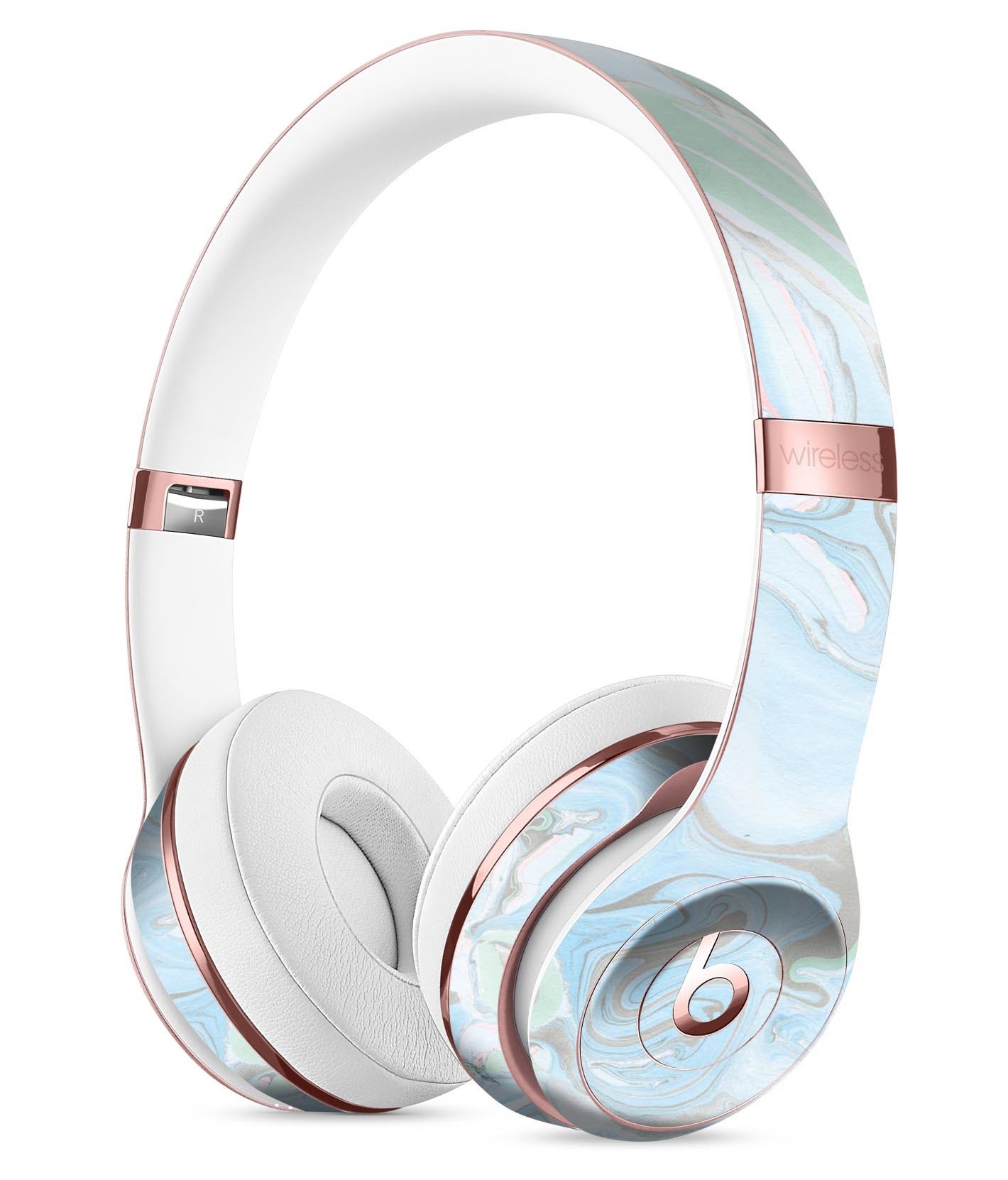 Marbleized Swirling Blue skin kit for Beats by Dre Solo 3 Wireless Headphones, showcasing vibrant colors and sleek design.