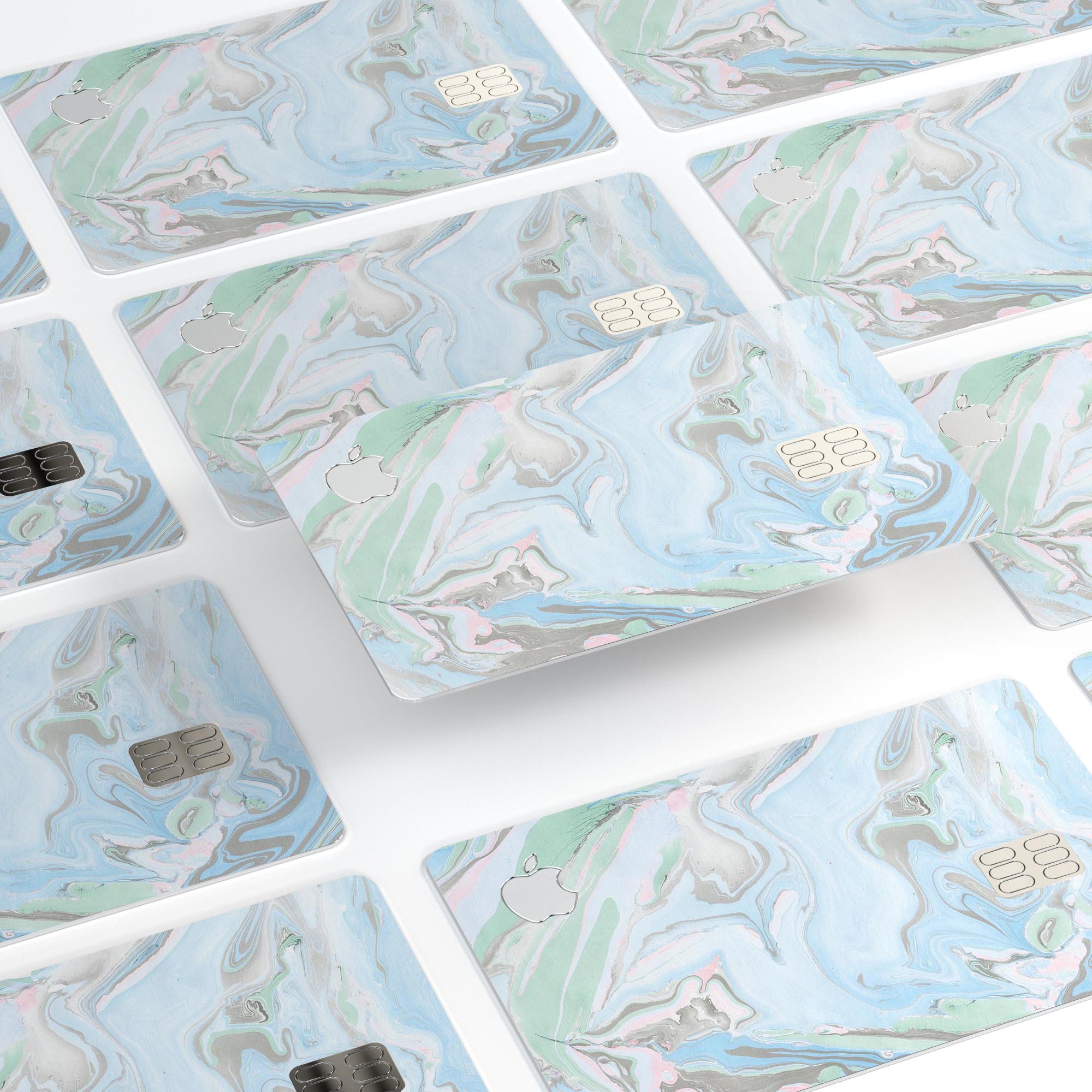Marbleized Swirling Blue v2 decal skin for Apple Card, showcasing a vibrant blue marble design with a glossy finish.