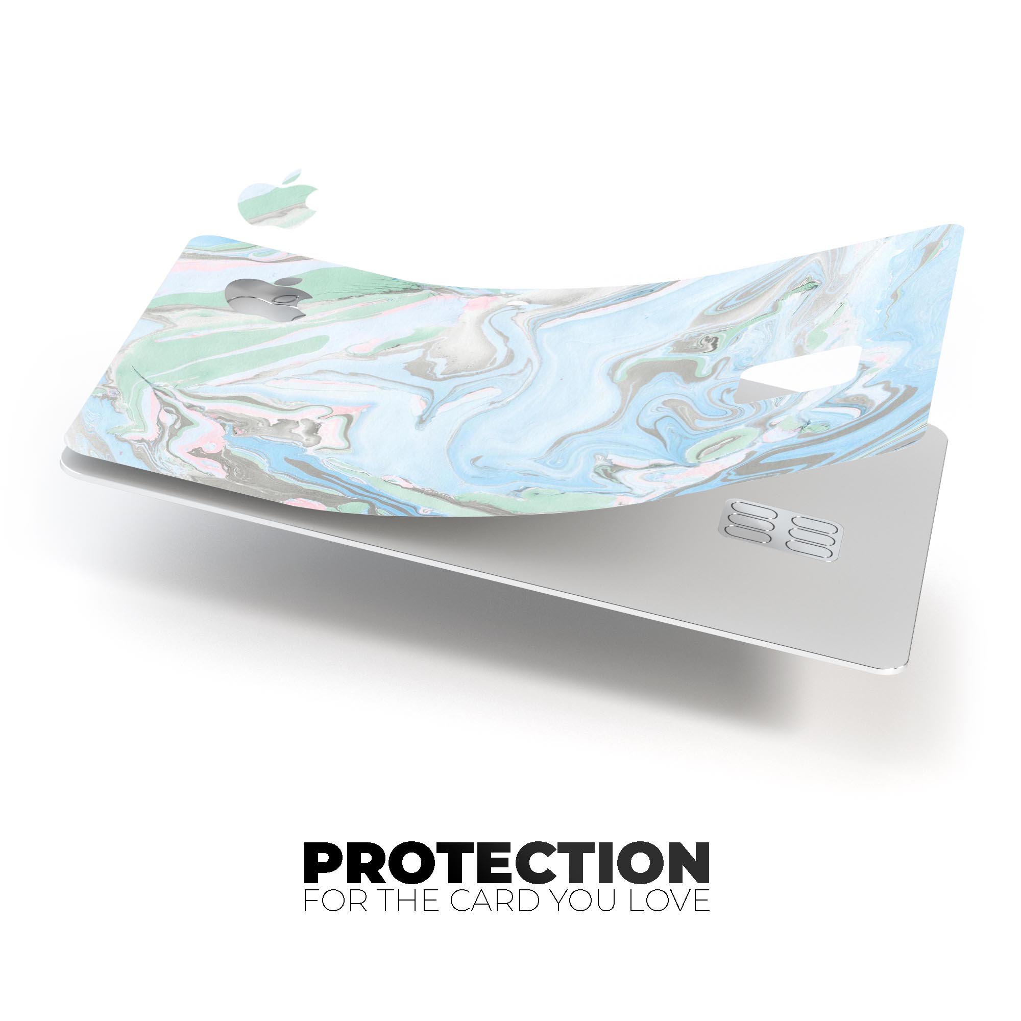 Marbleized Swirling Blue v2 decal skin for Apple Card, showcasing a vibrant blue marble design with a glossy finish.