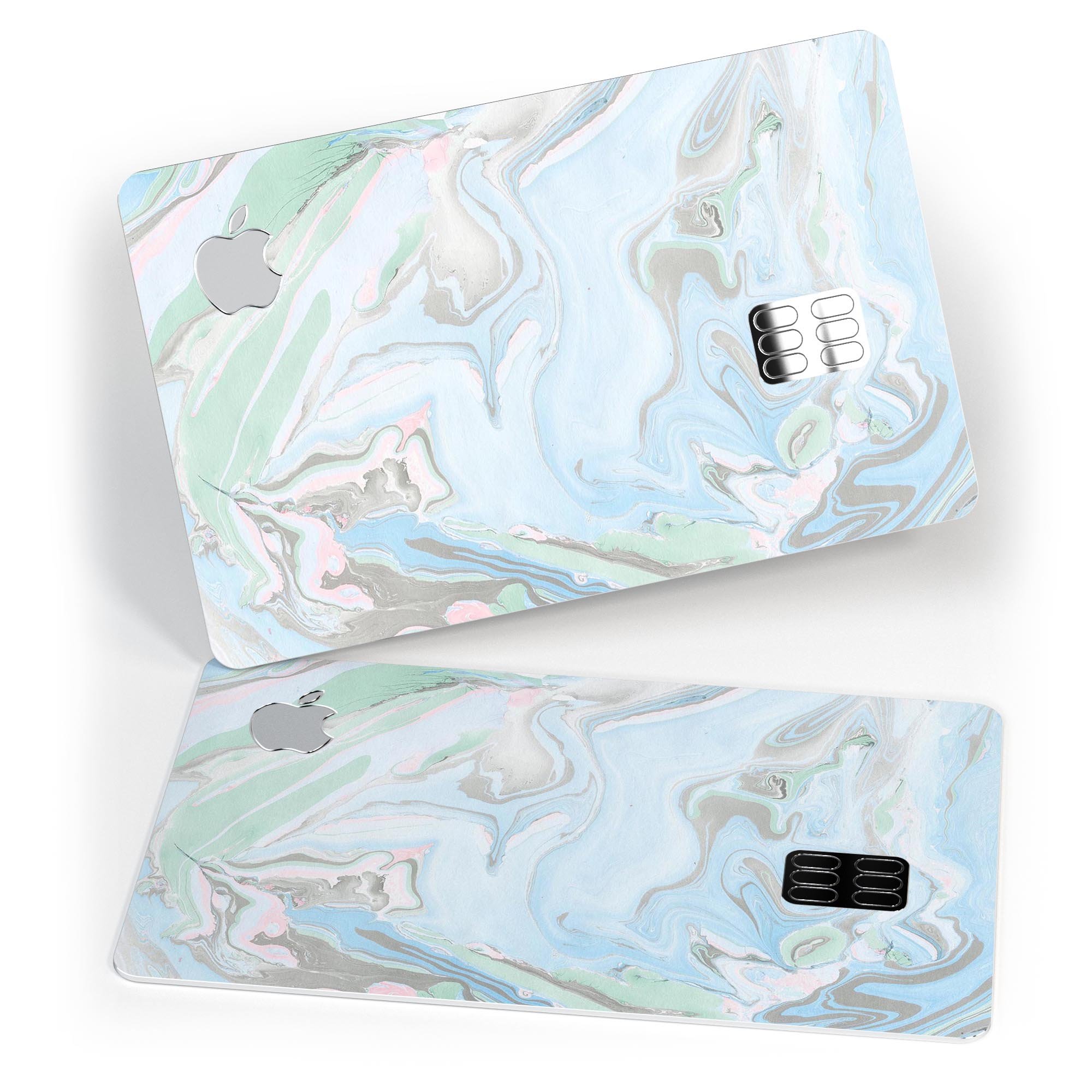 Marbleized Swirling Blue v2 decal skin for Apple Card, showcasing a vibrant blue marble design with a glossy finish.