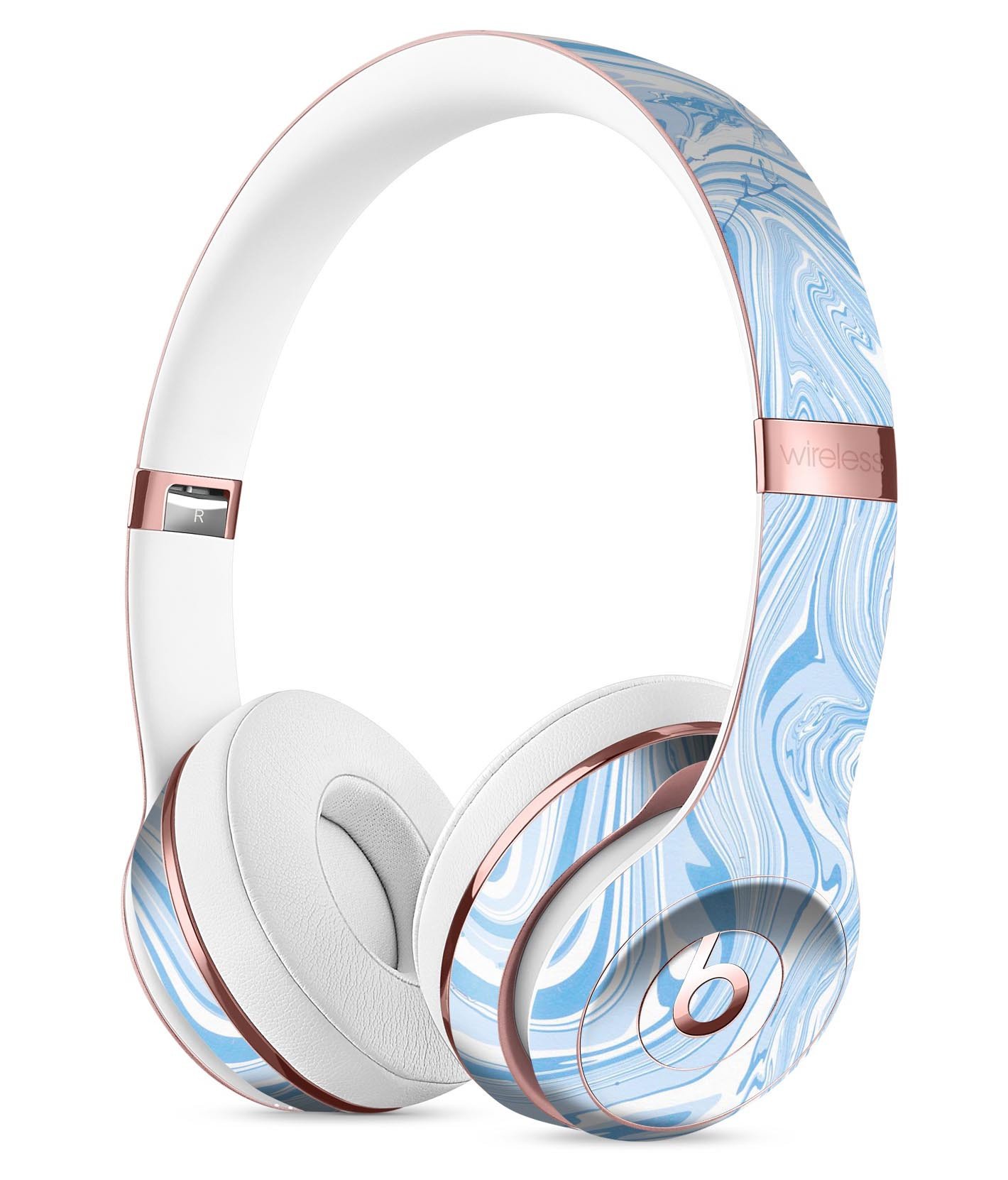 Marbleized Swirling Blues Full-Body Skin Kit designed for Beats by Dre Solo 3 Wireless Headphones, showcasing vibrant colors and intricate patterns.