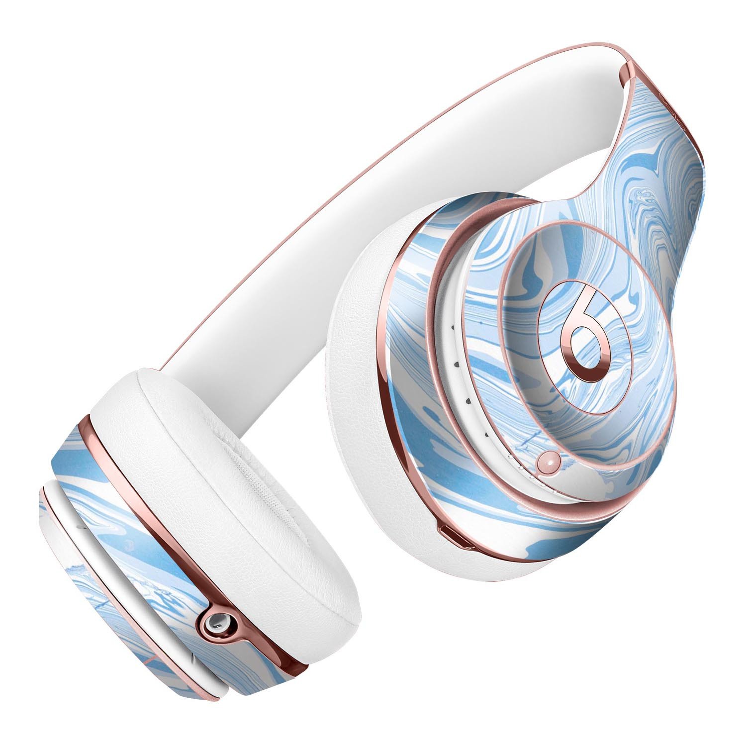 Marbleized Swirling Blues Full-Body Skin Kit designed for Beats by Dre Solo 3 Wireless Headphones, showcasing vibrant colors and intricate patterns.