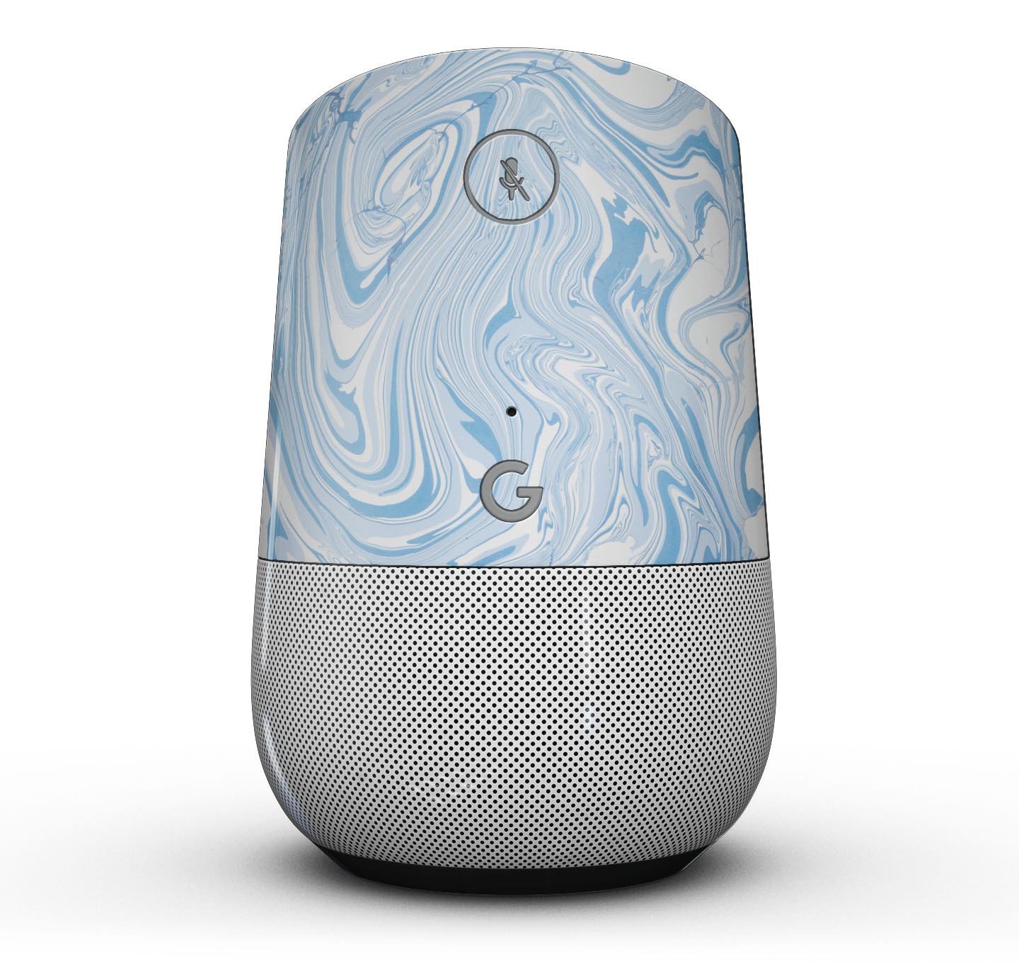 Marbleized Swirling Blues Full-Body Skin Kit for Google Home, showcasing a vibrant blue marble design with a glossy finish.