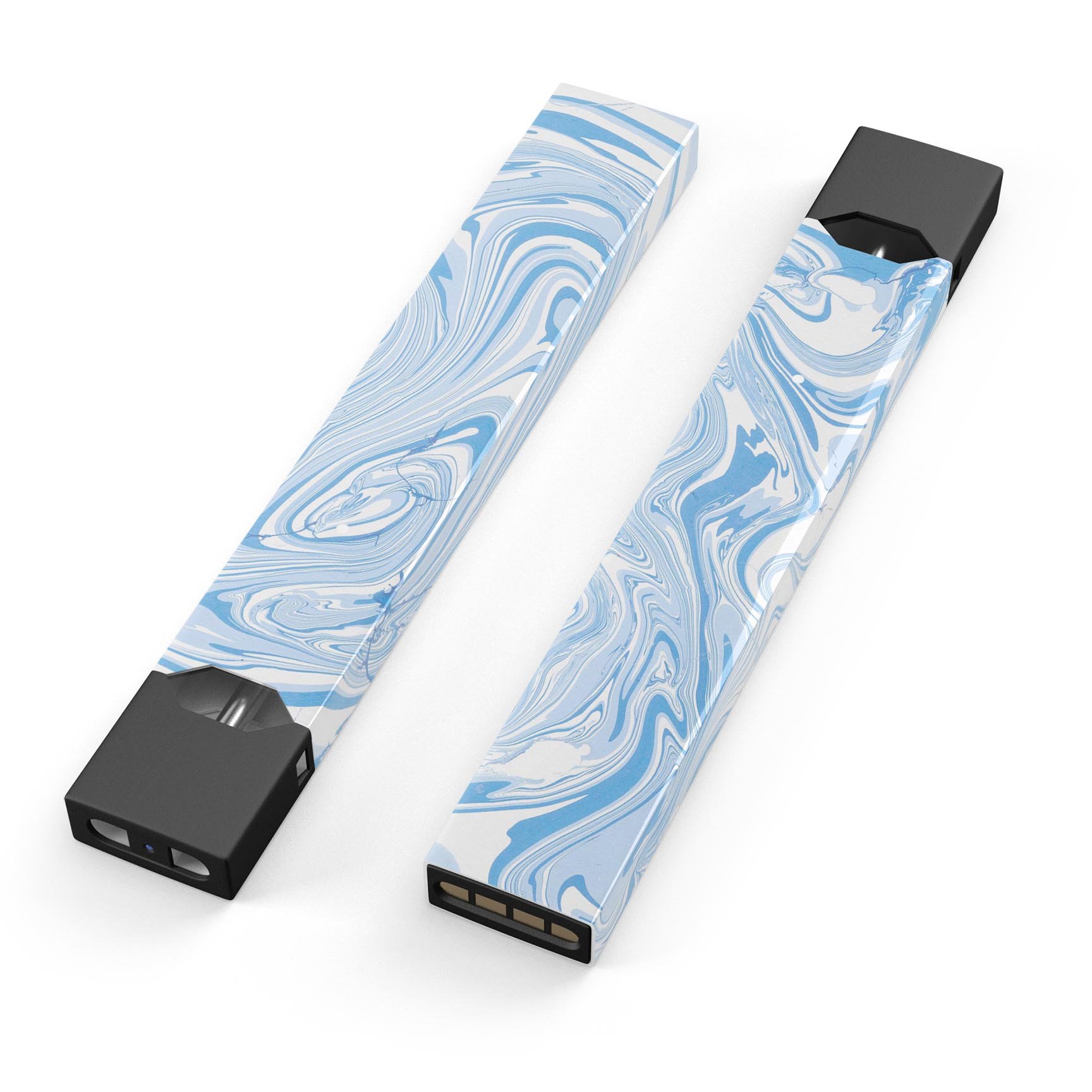 Marbleized Swirling Blues skin-wrap sticker for JUUL device, showcasing vibrant blue swirls and premium quality finish.