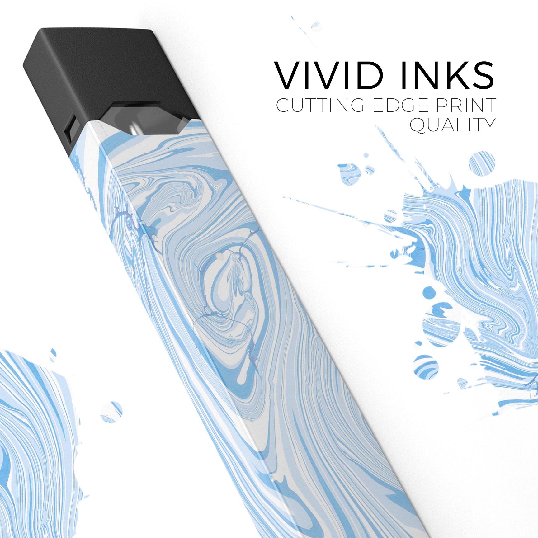 Marbleized Swirling Blues skin-wrap sticker for JUUL device, showcasing vibrant blue swirls and premium quality finish.