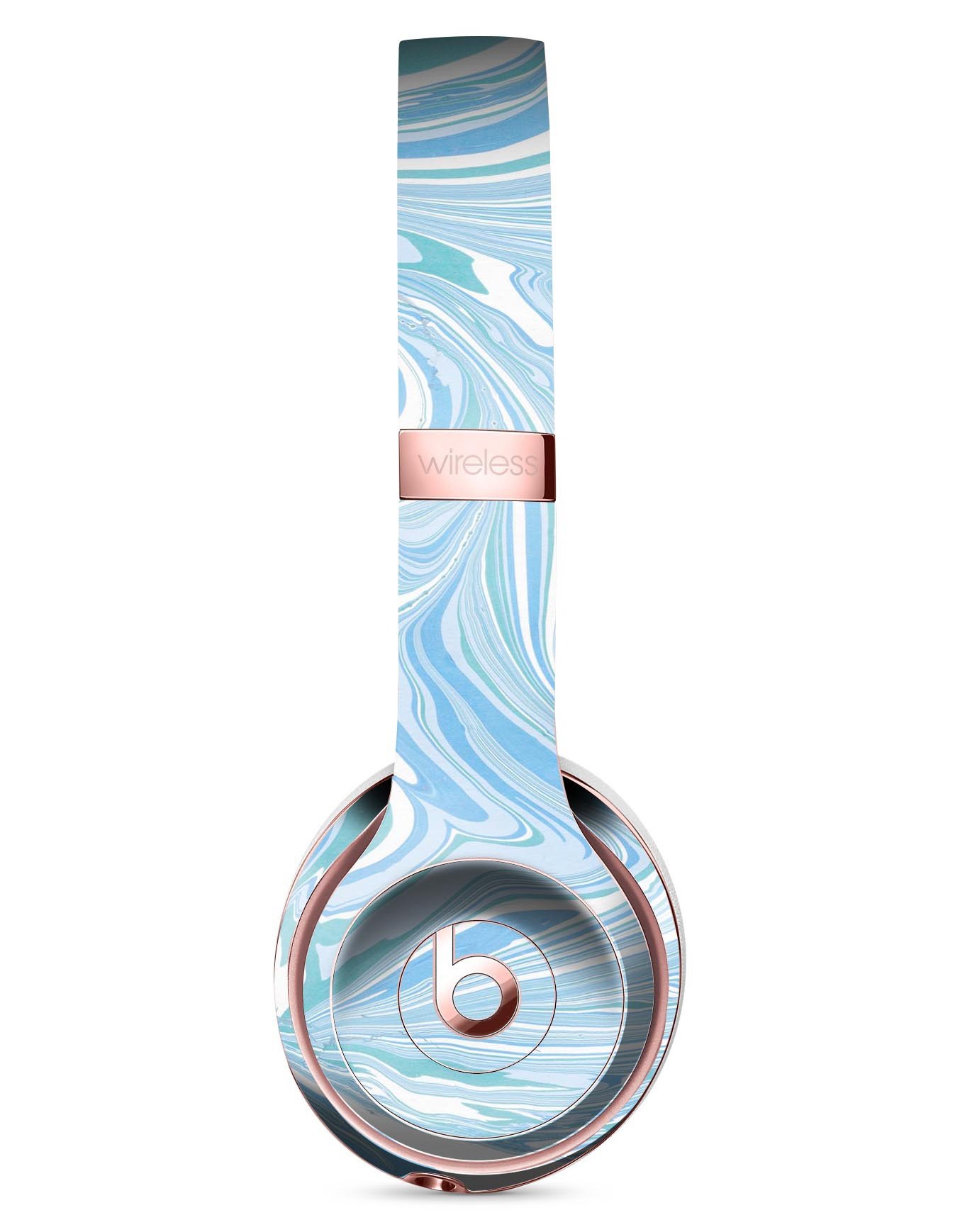Marbleized Swirling Blues skin kit for Beats by Dre Solo 3 Wireless headphones, showcasing vibrant blue swirls on a sleek vinyl surface.