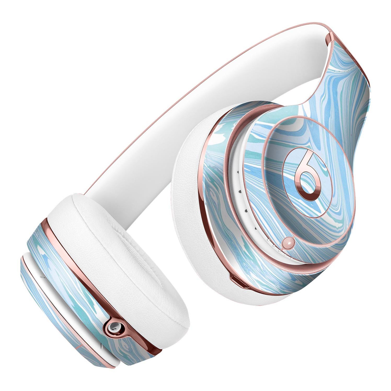 Marbleized Swirling Blues skin kit for Beats by Dre Solo 3 Wireless headphones, showcasing vibrant blue swirls on a sleek vinyl surface.