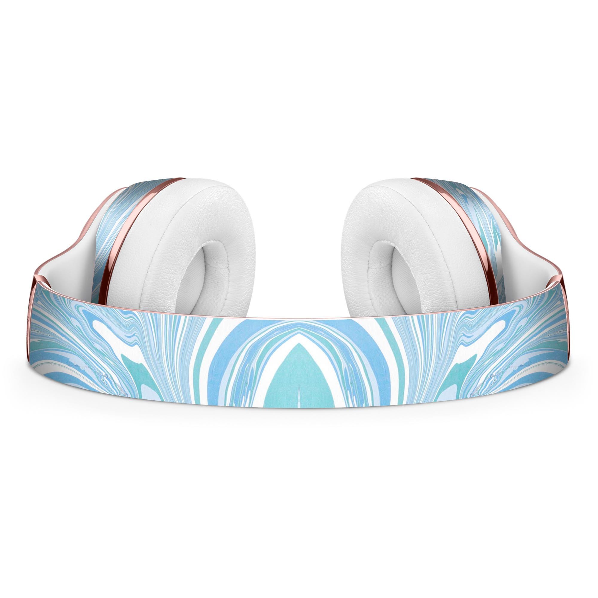 Marbleized Swirling Blues skin kit for Beats by Dre Solo 3 Wireless headphones, showcasing vibrant blue swirls on a sleek vinyl surface.