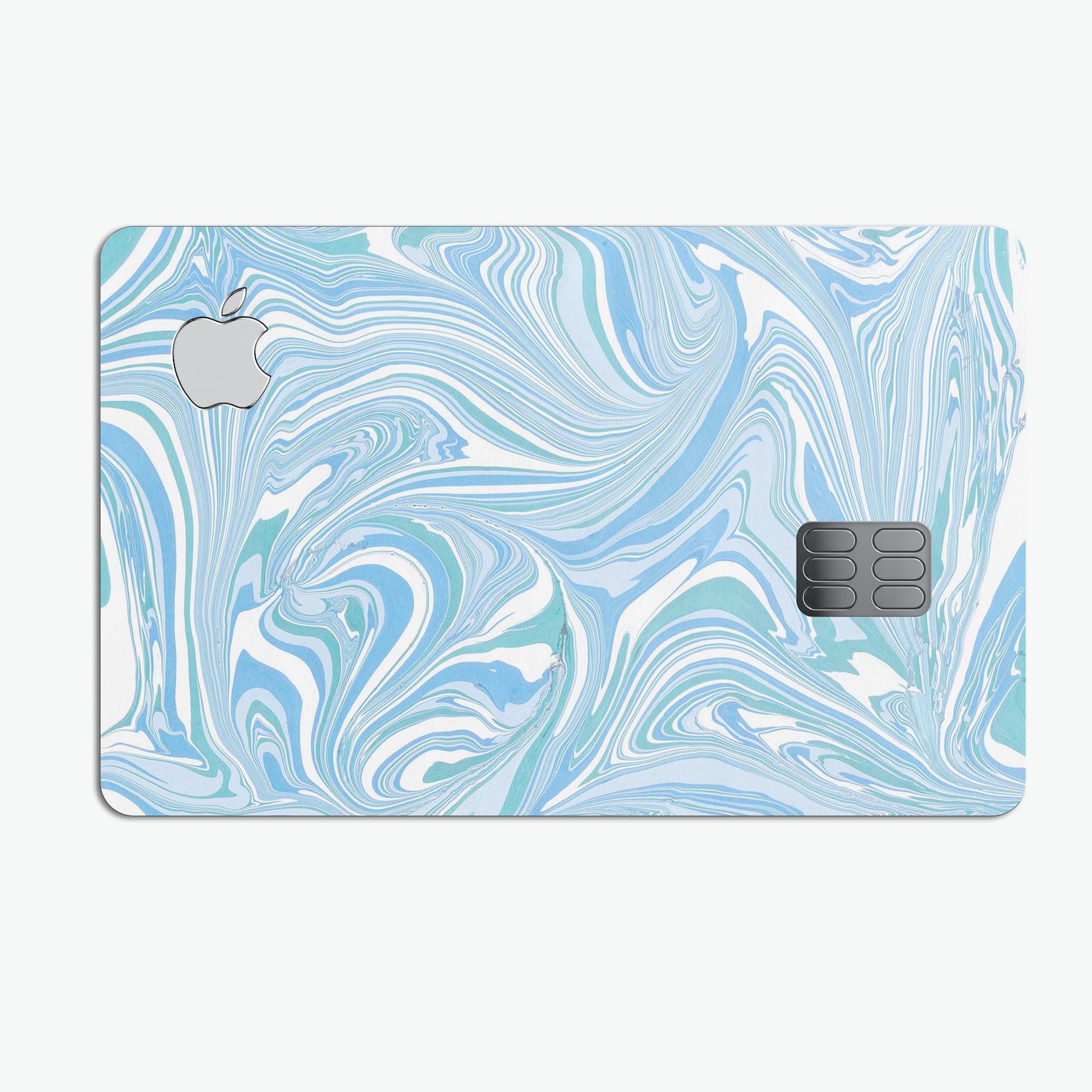Marbleized Swirling Blues skin decal for Apple Card, showcasing vibrant blue swirls on a premium vinyl surface.