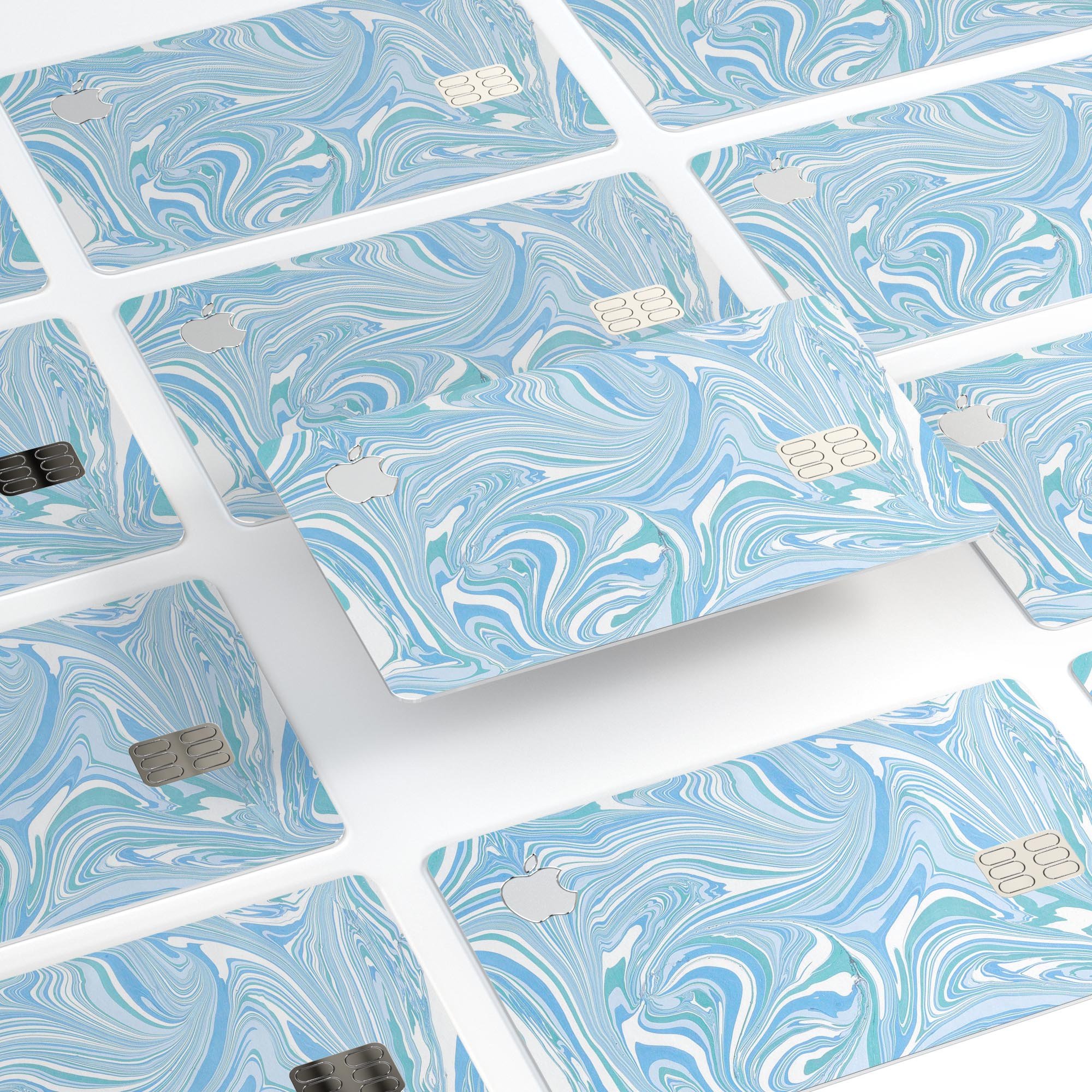 Marbleized Swirling Blues skin decal for Apple Card, showcasing vibrant blue swirls on a premium vinyl surface.