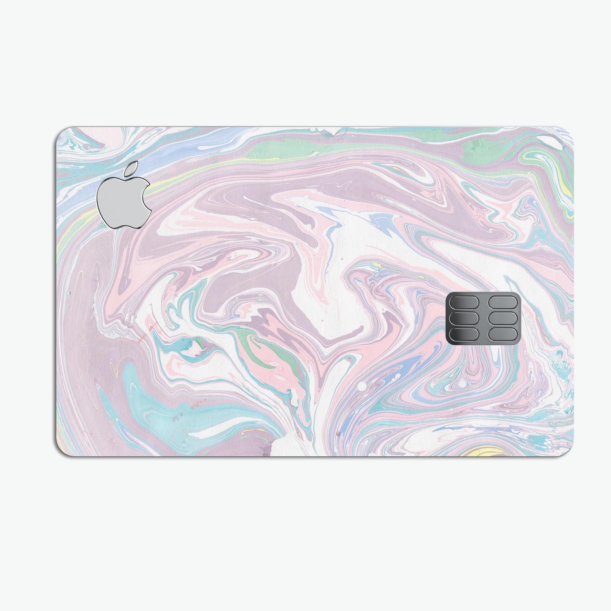 Marbleized Swirling Candy Coat skin for Apple Card, showcasing vibrant colors and premium vinyl material.