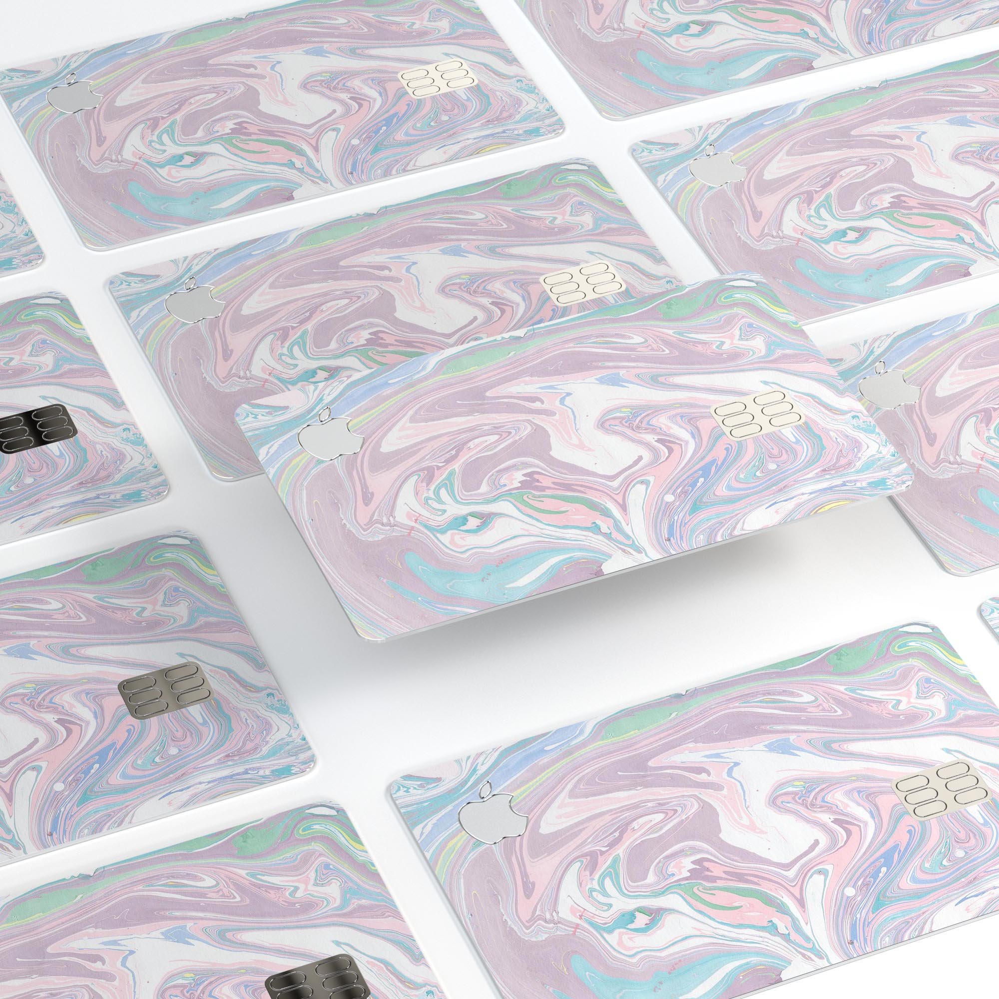 Marbleized Swirling Candy Coat skin for Apple Card, showcasing vibrant colors and premium vinyl material.