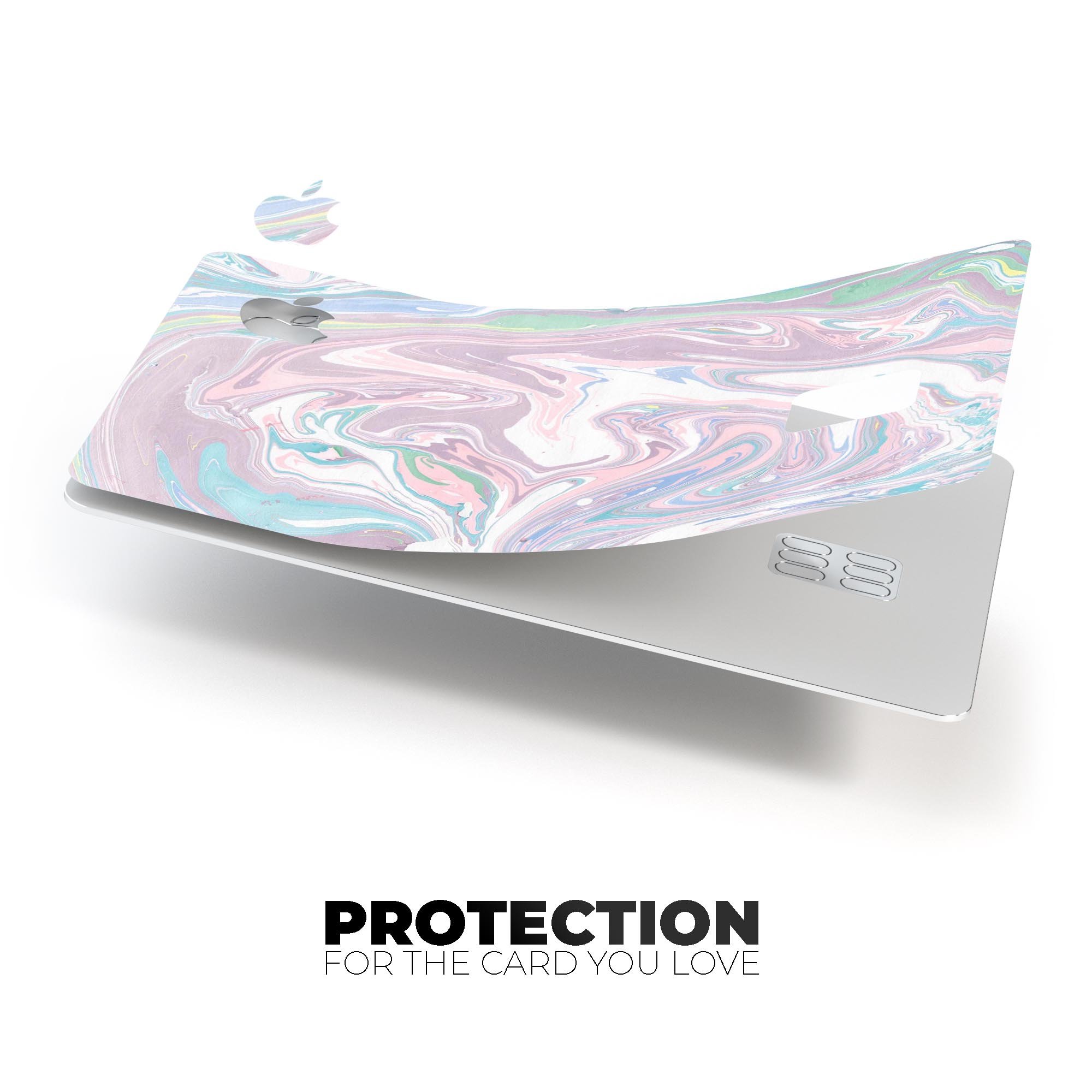 Marbleized Swirling Candy Coat skin for Apple Card, showcasing vibrant colors and premium vinyl material.